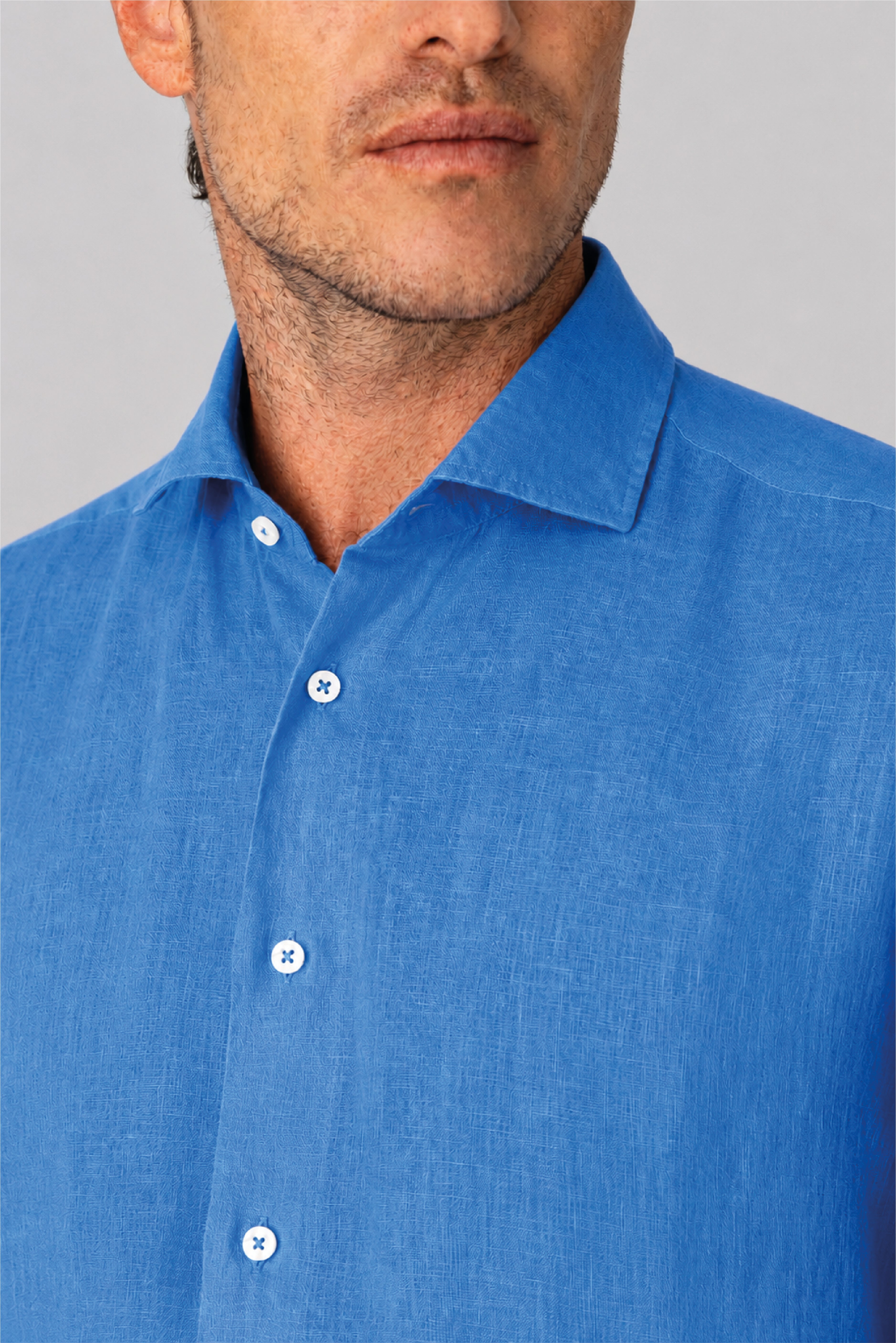 Camisa de lino para hombre azul eléctrico