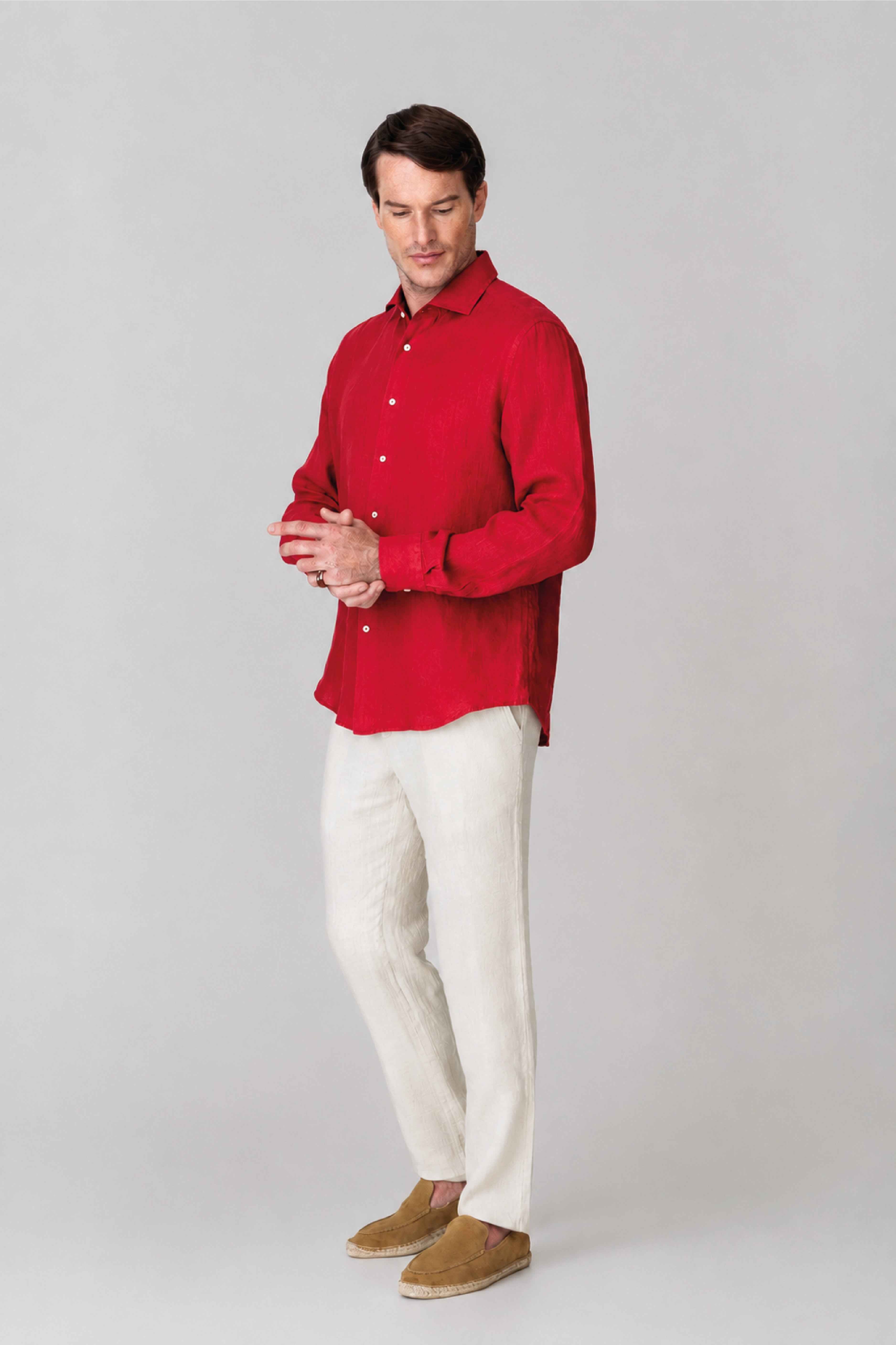 Men's linen shirt red fruit basic