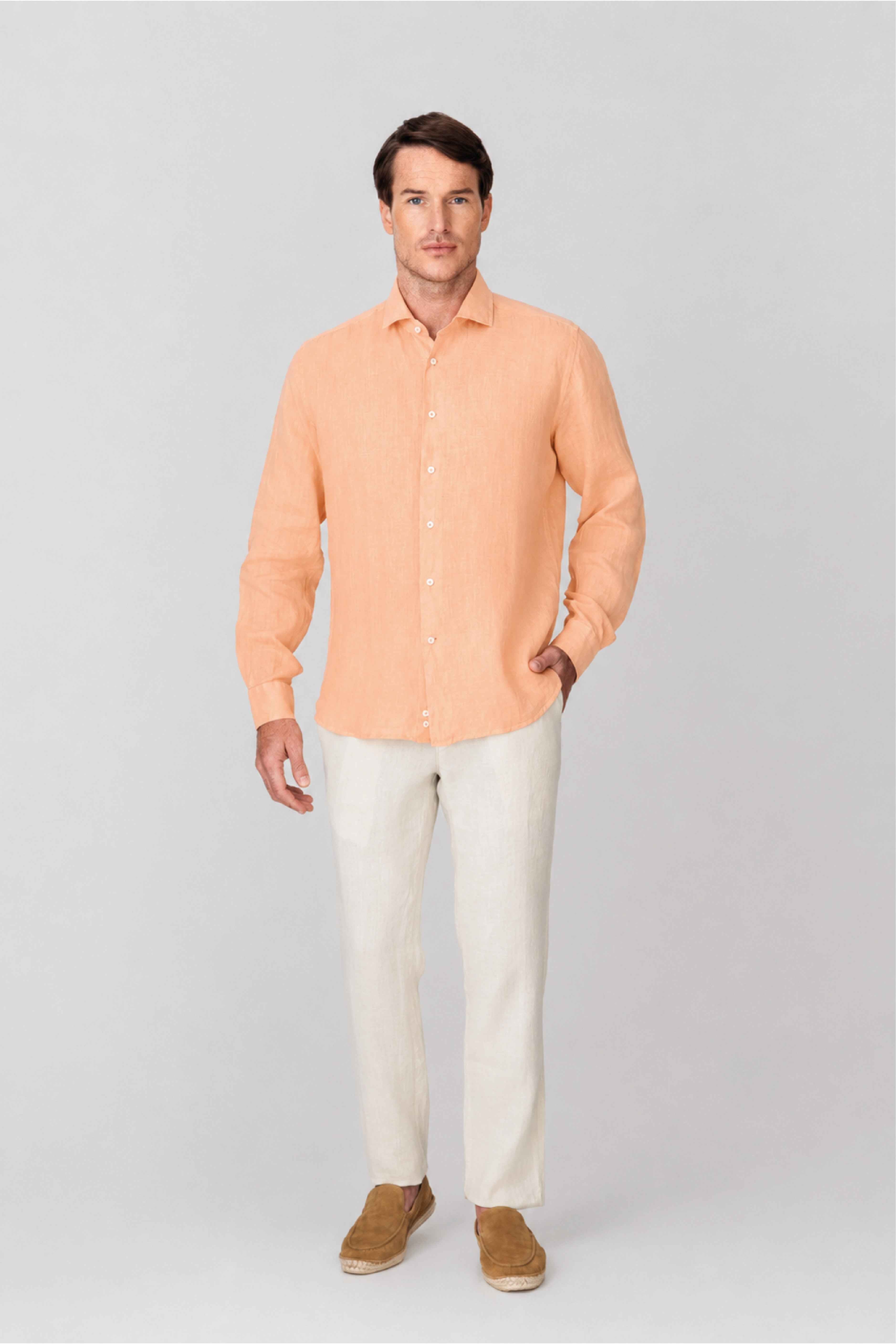 Men's linen shirt peach fuzz