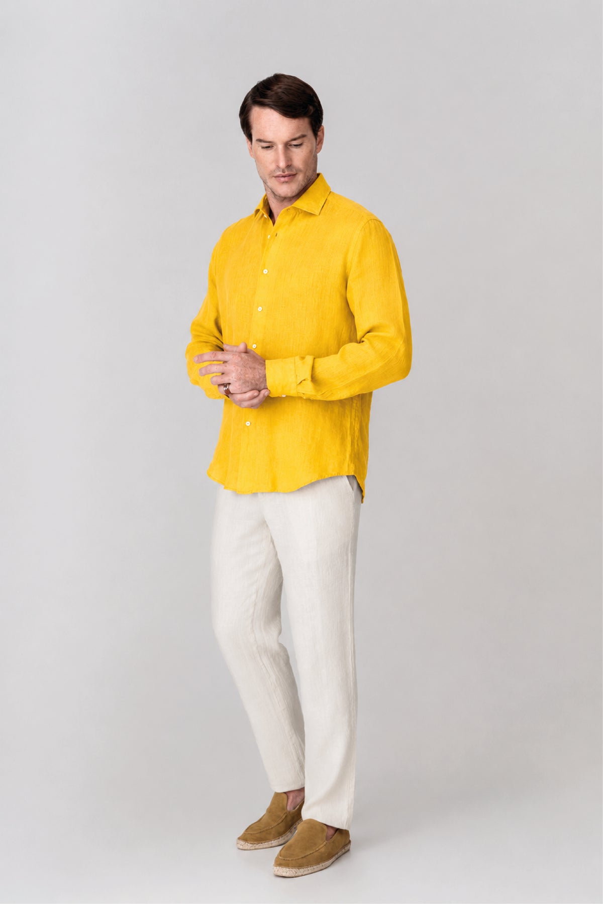 Men's linen shirt yellow fruit basic S / yellow fruit