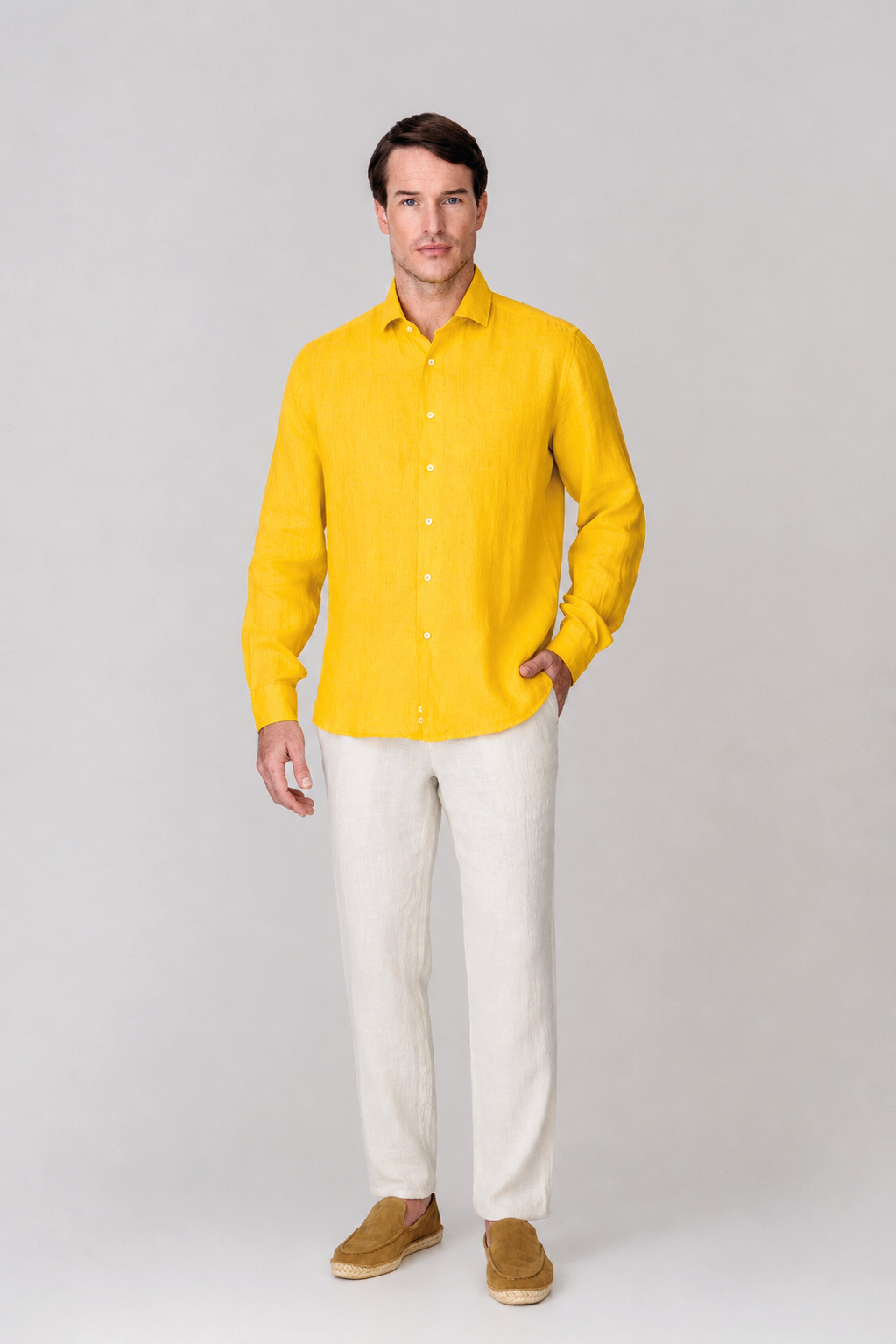 Camisa de lino para hombre amarillo frutas