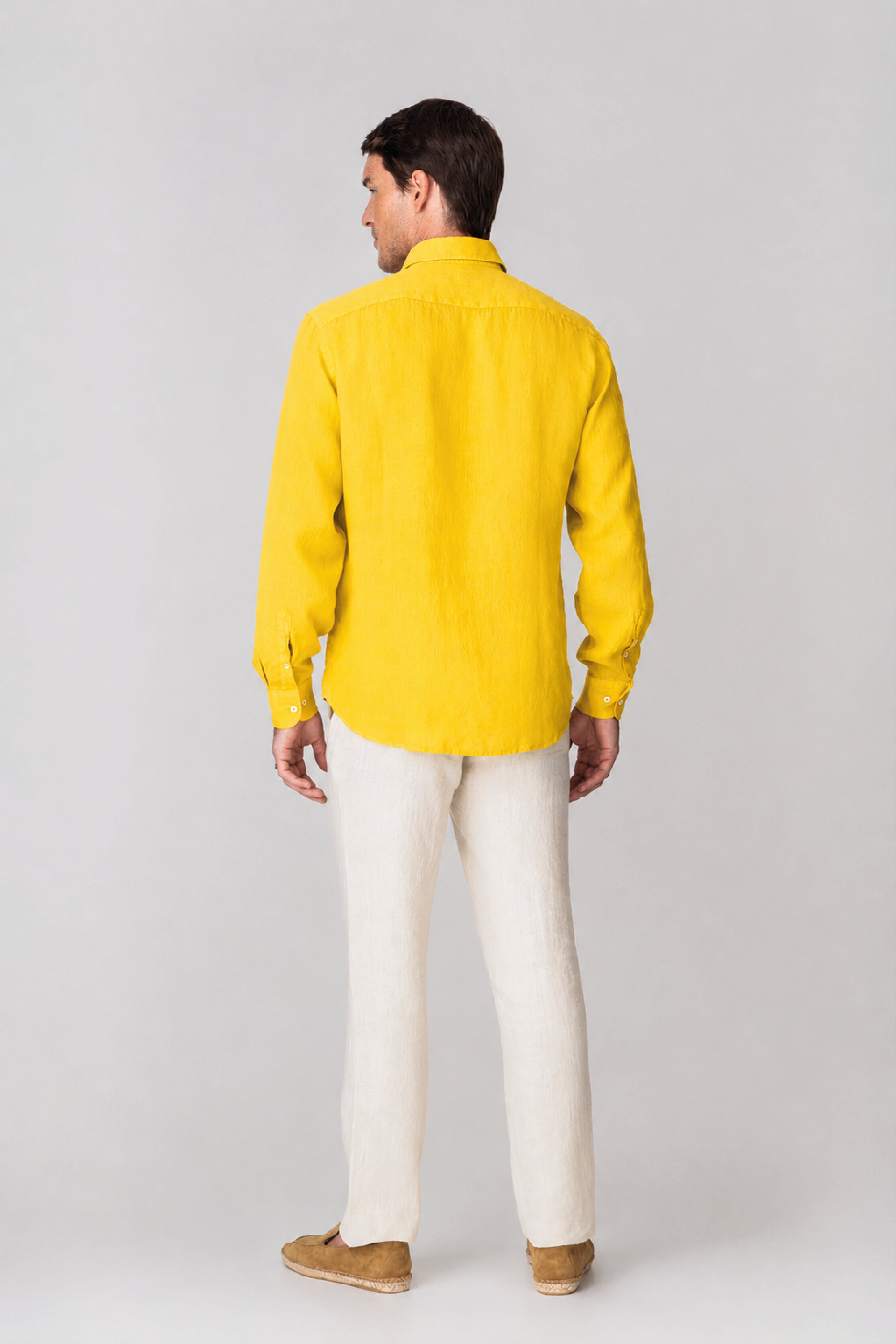 Camisa de lino para hombre amarillo frutas