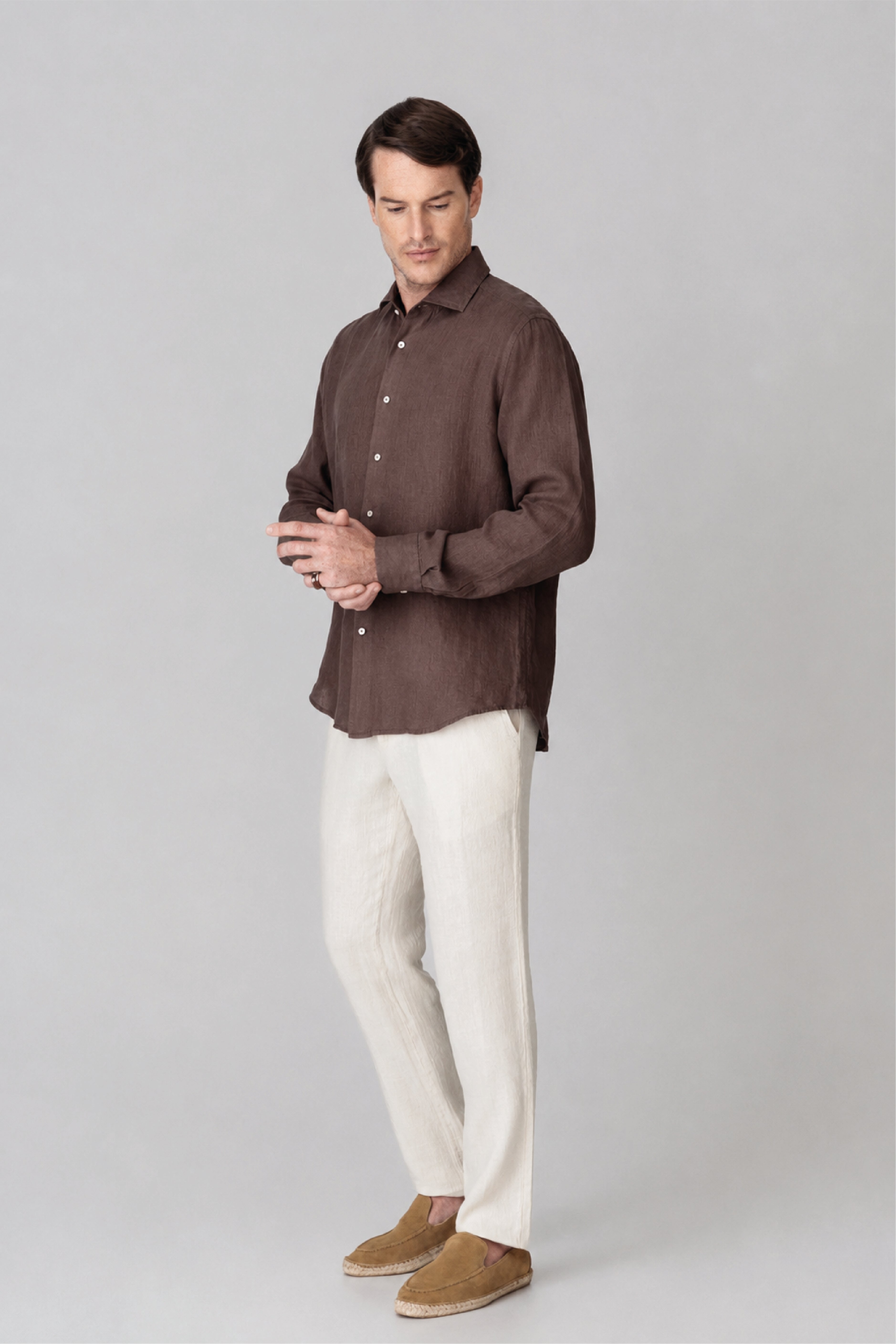 Men's linen shirt chocolate fondant