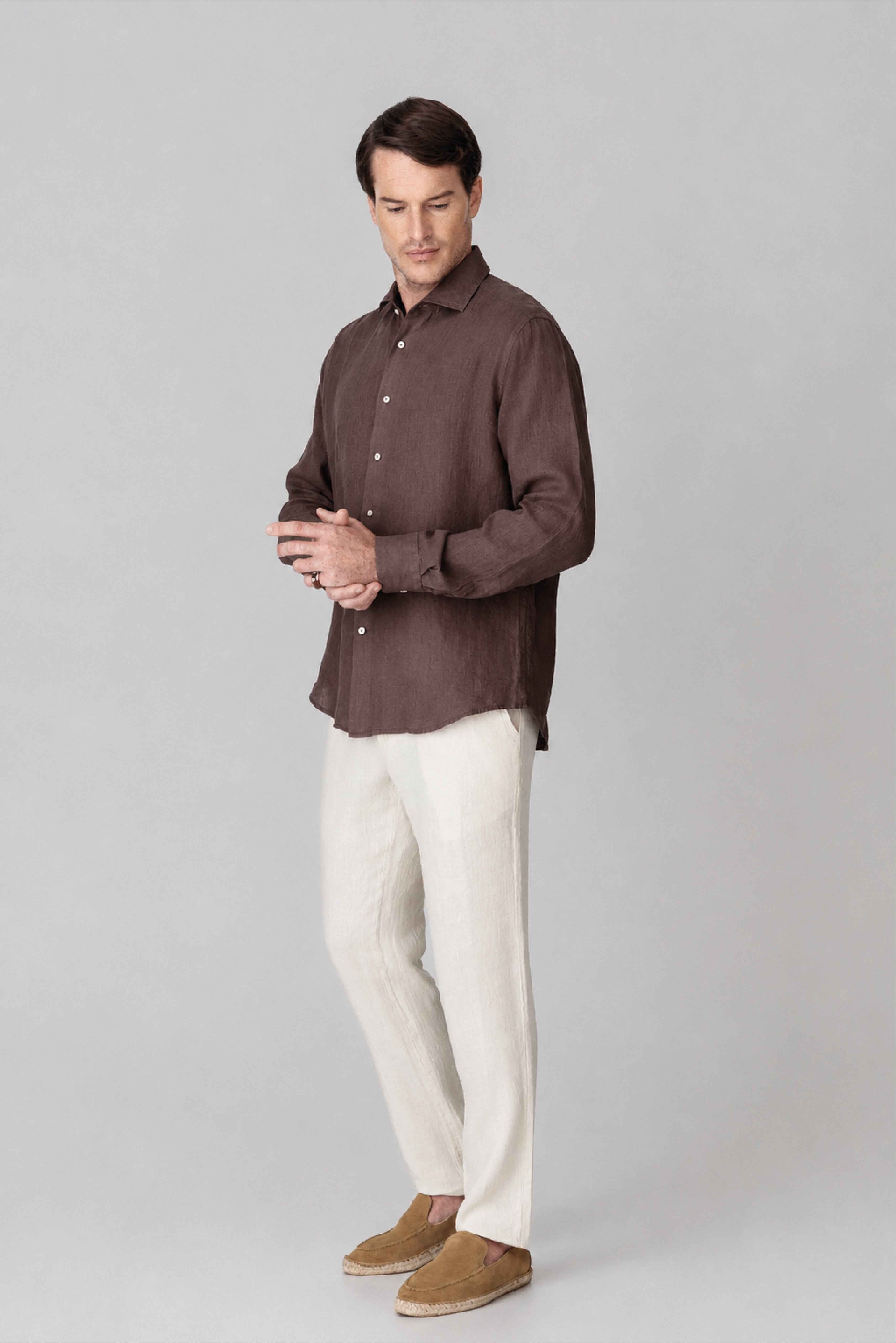 Men's linen shirt chocolate fondant