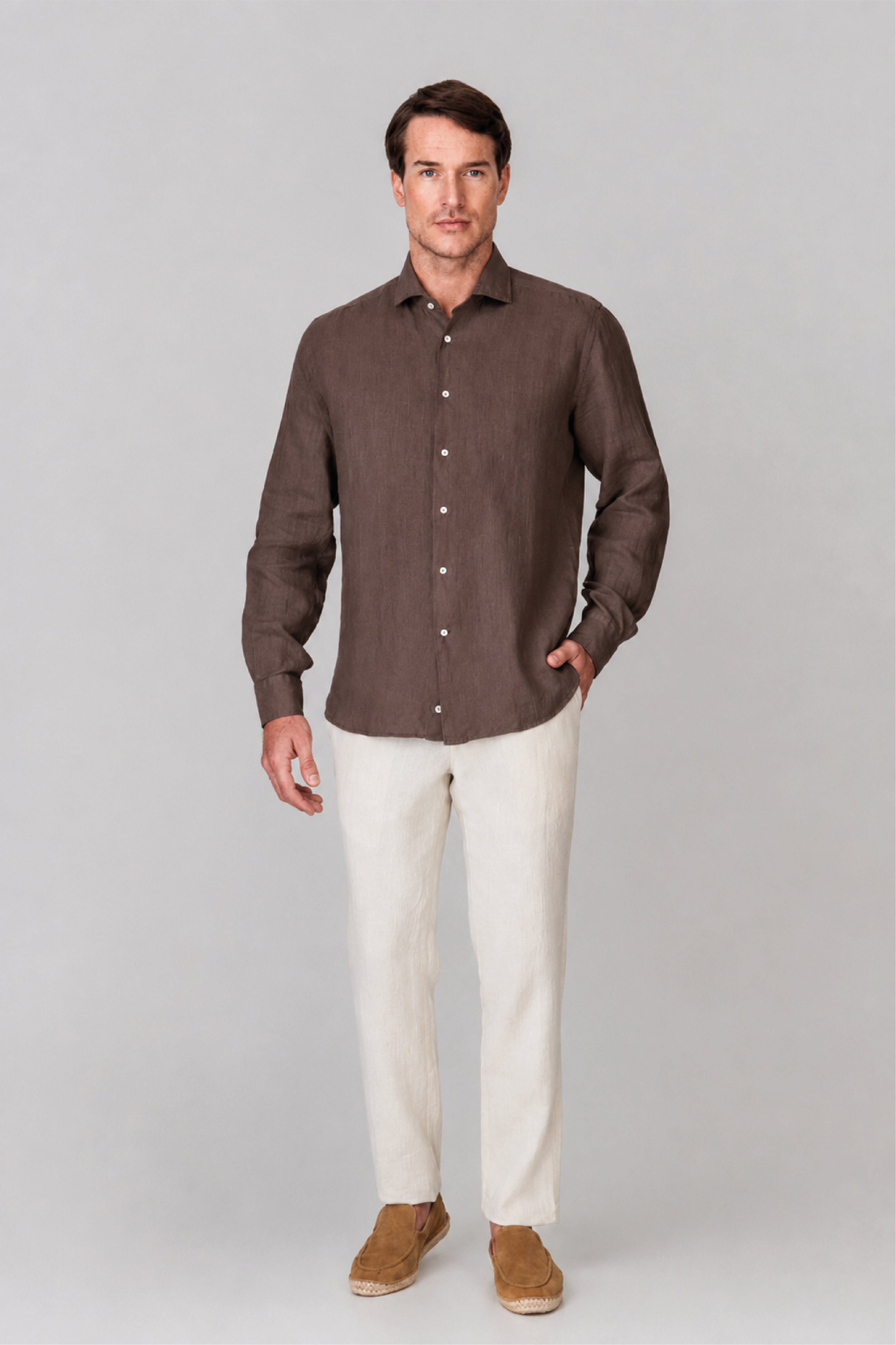 Men's linen shirt chocolate fondant