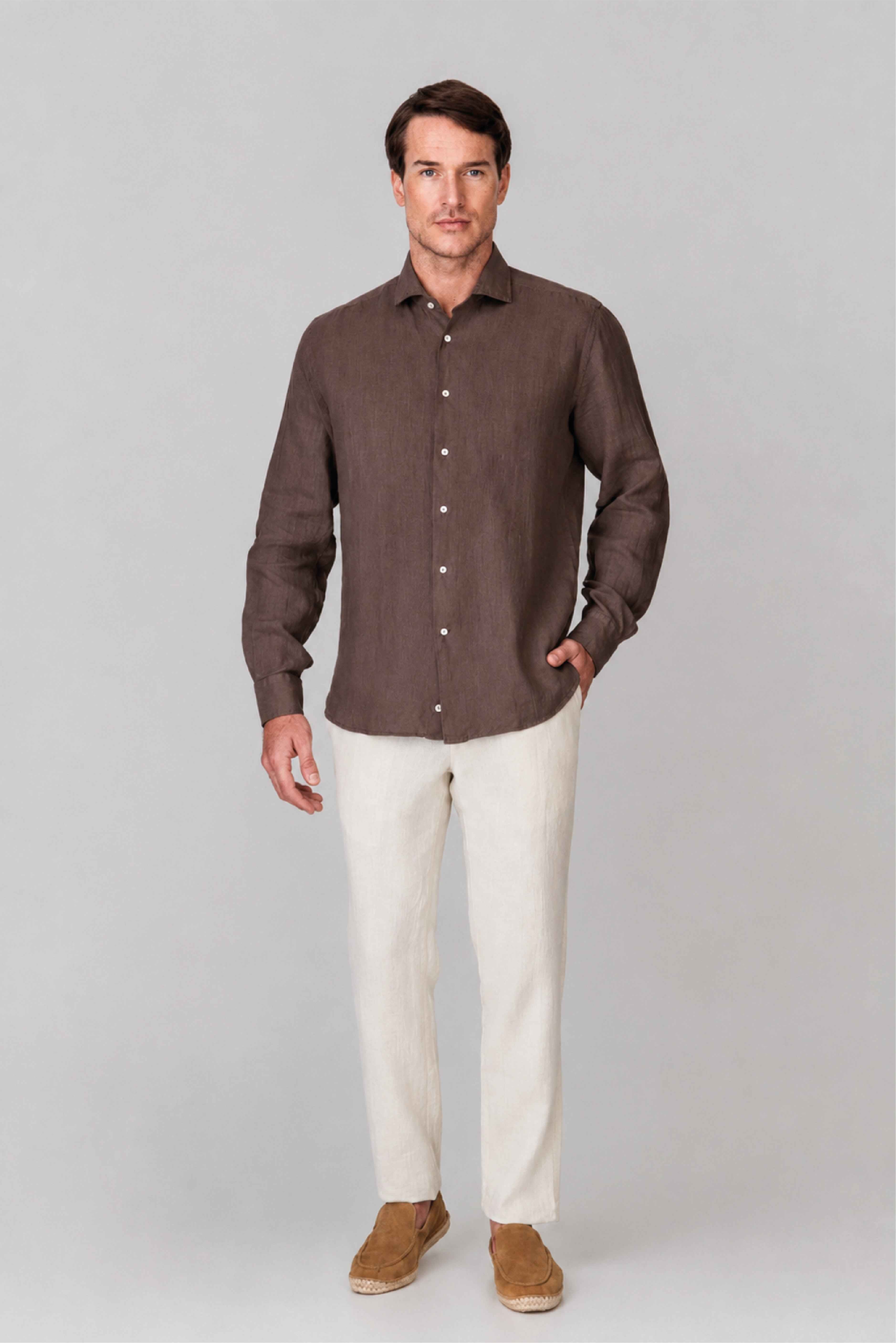 Men's linen shirt chocolate fondant