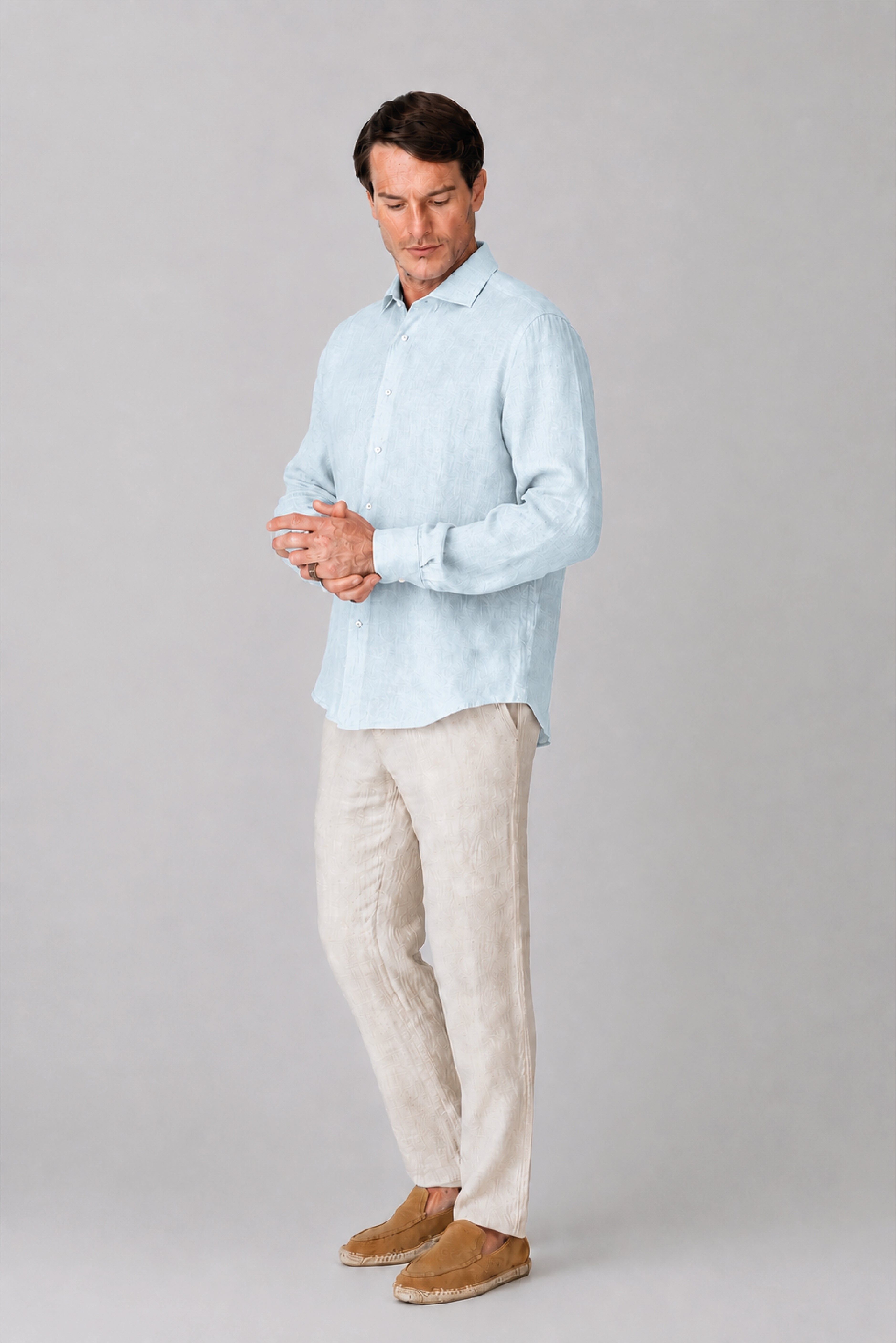 Men's linen shirt ice melt blue
