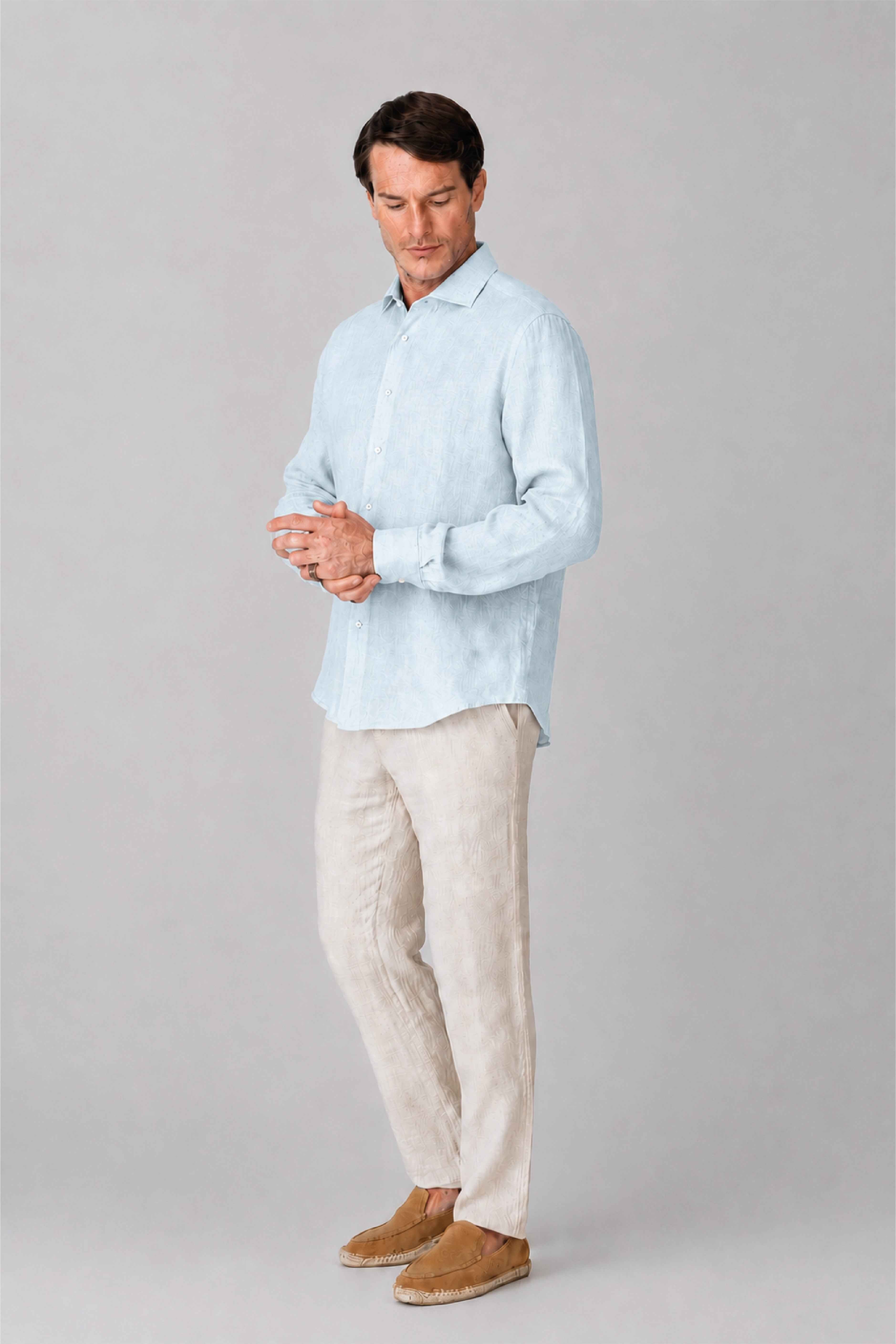 Men's linen shirt ice melt blue