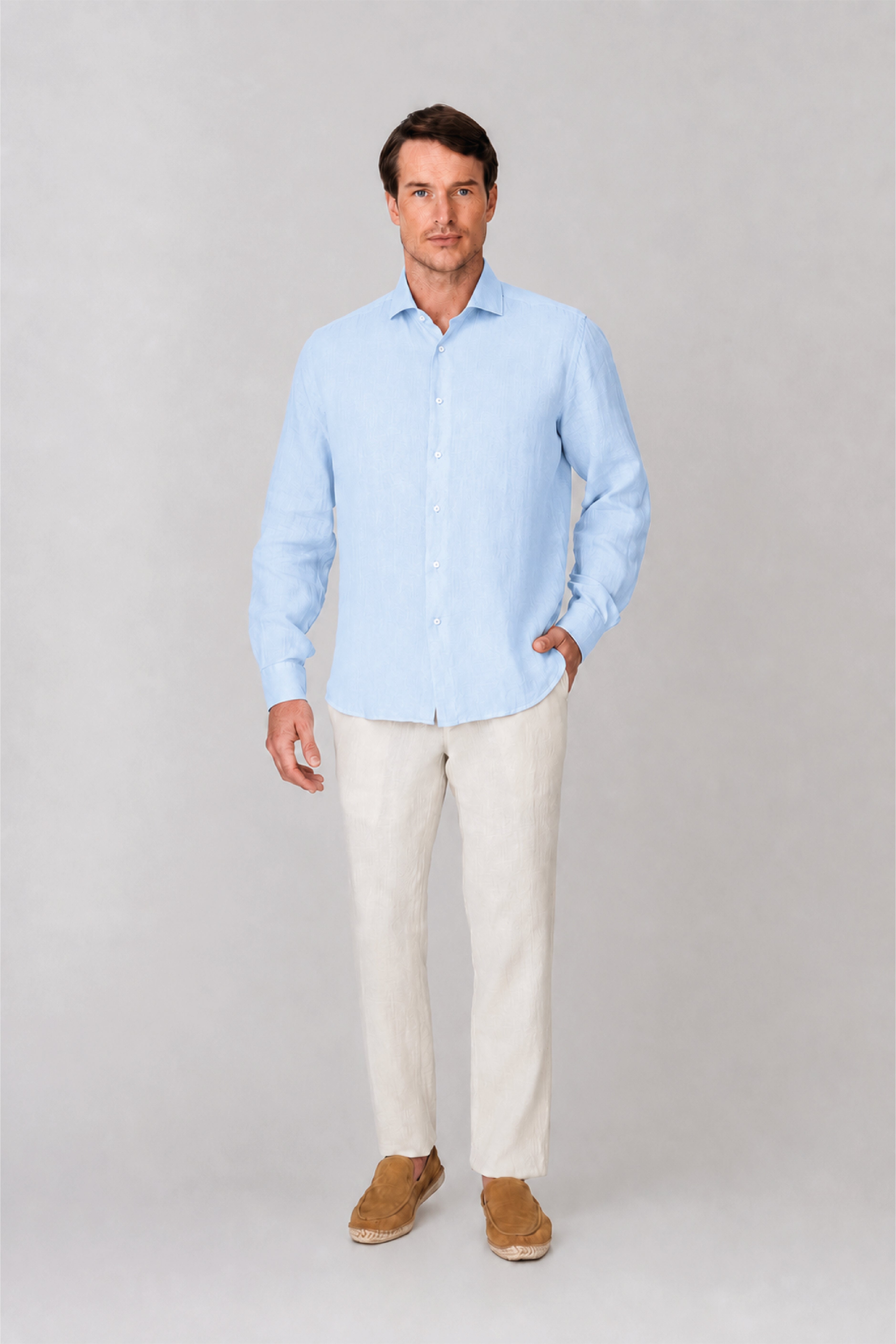 Men's linen shirt ice melt blue