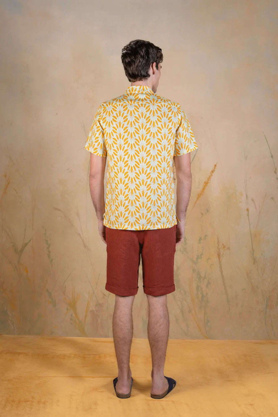 Spica linen bowling shirt green