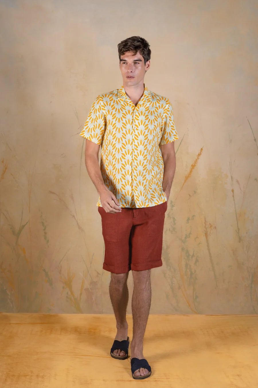 Spica linen bowling shirt green
