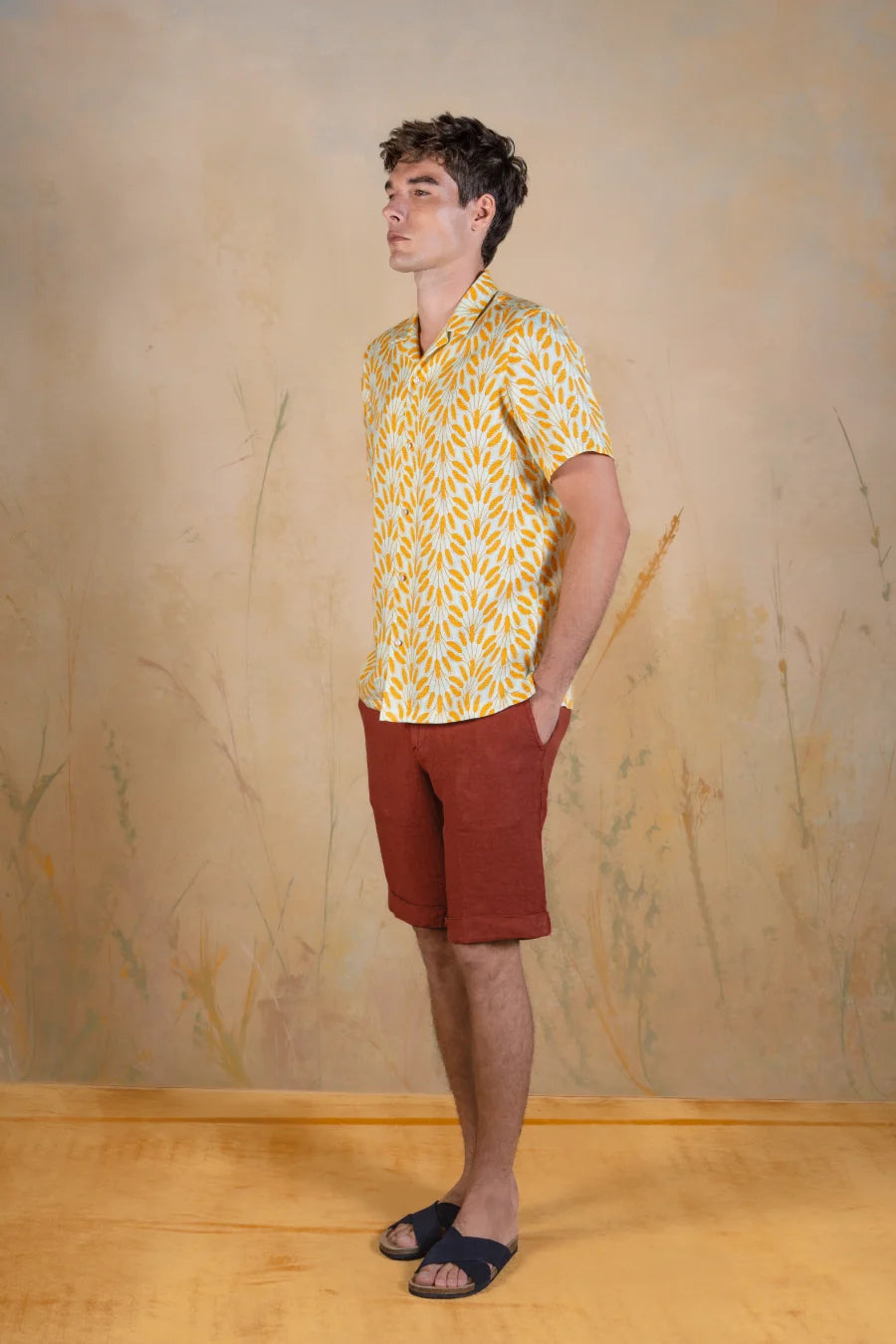 Spica linen bowling shirt green