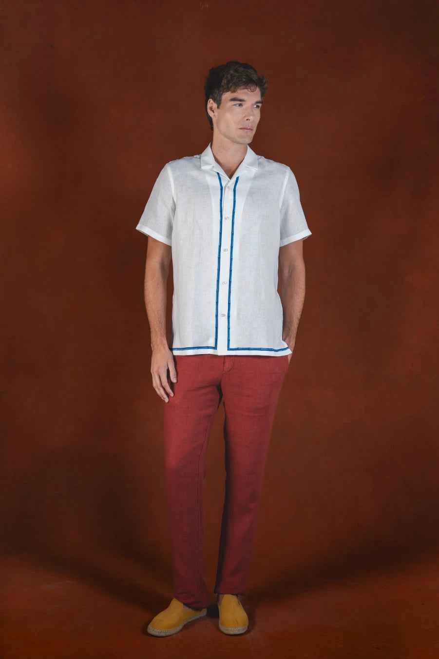 Men's Magnalia linen bowling shirt white