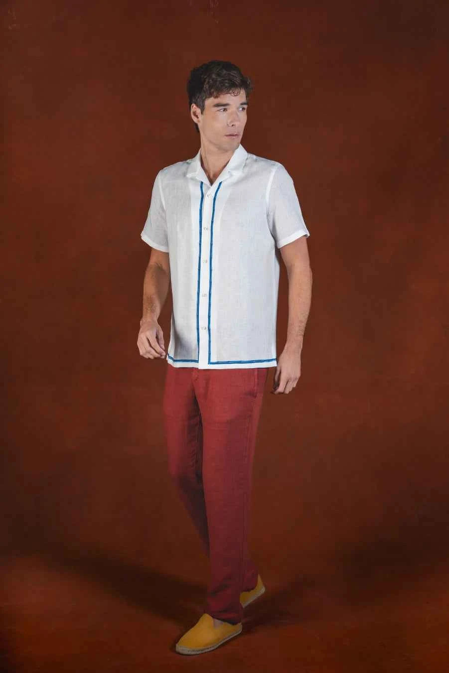 Men's Magnalia linen bowling shirt white