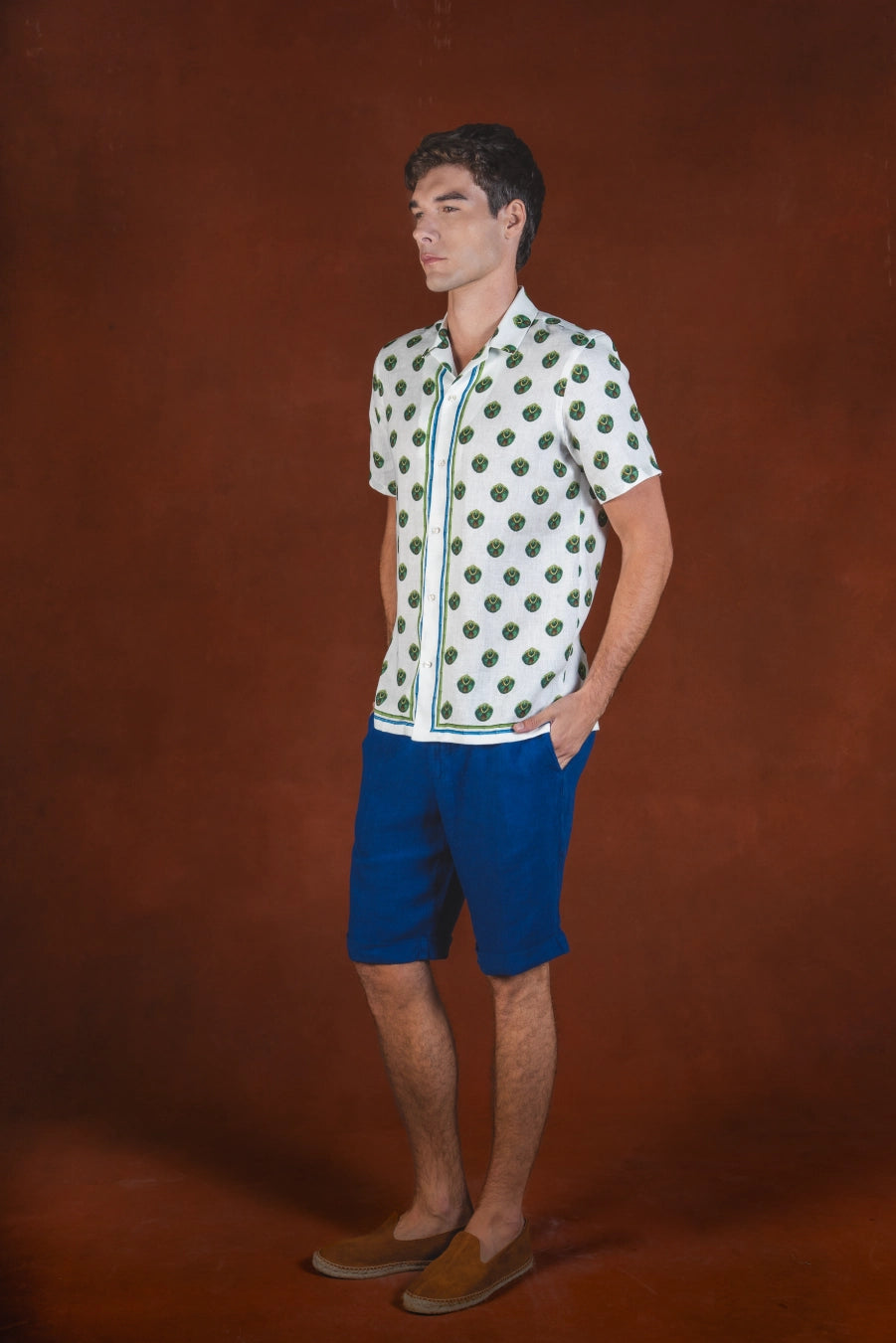 Men's Pluma linen bowling shirt green