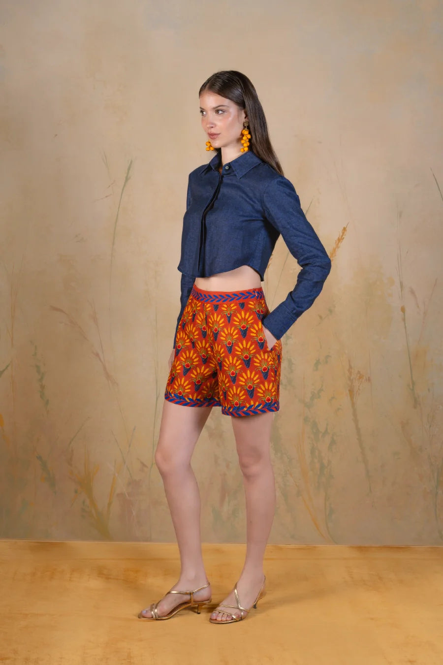 Women's Annona linen Bermuda shorts terracotta