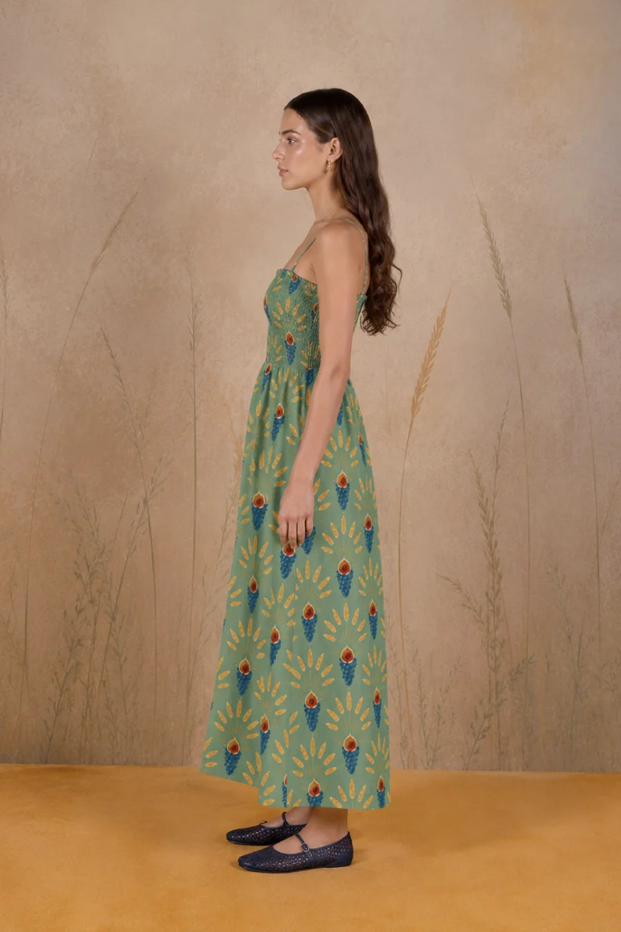 Women's Venustas long linen dress green