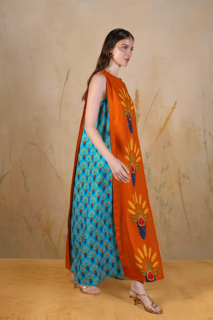 Women's Aridis Koi long linen dress terracotta