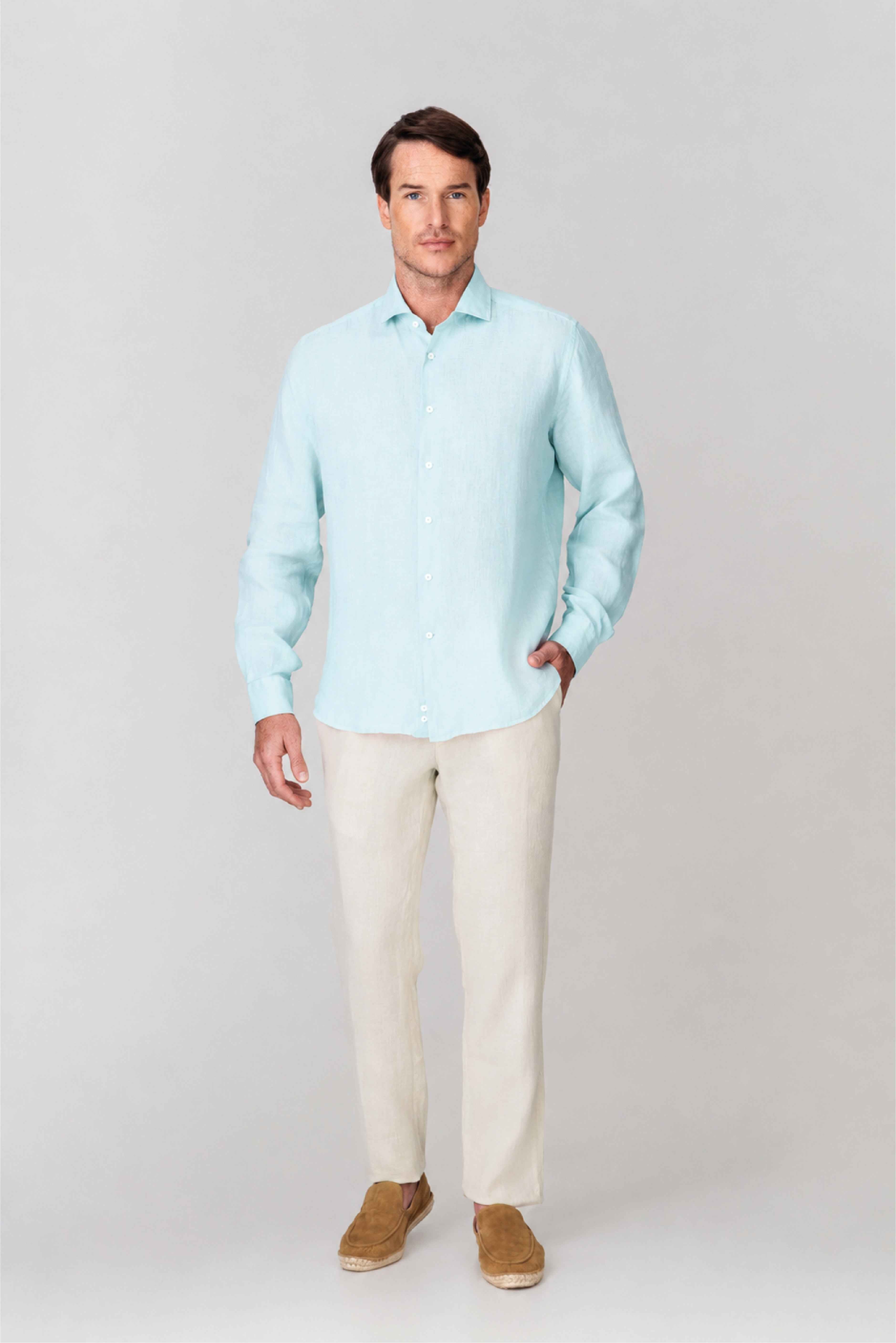 Men's linen shirt ice blue