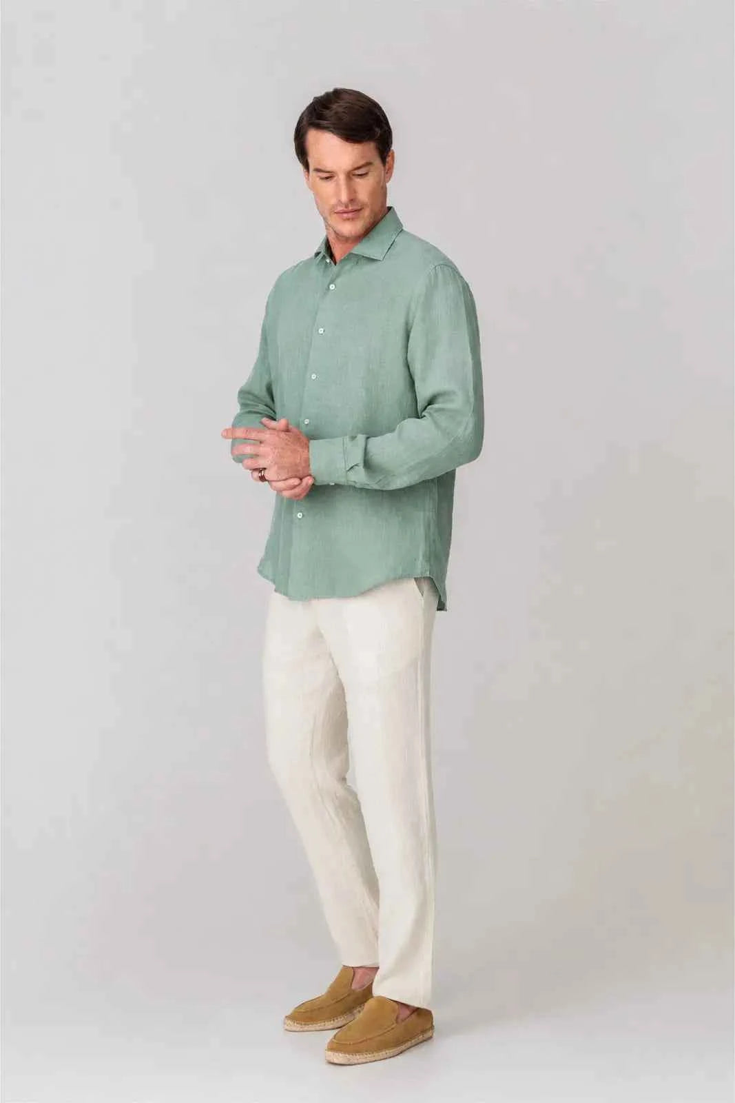 Men's linen shirt ming green