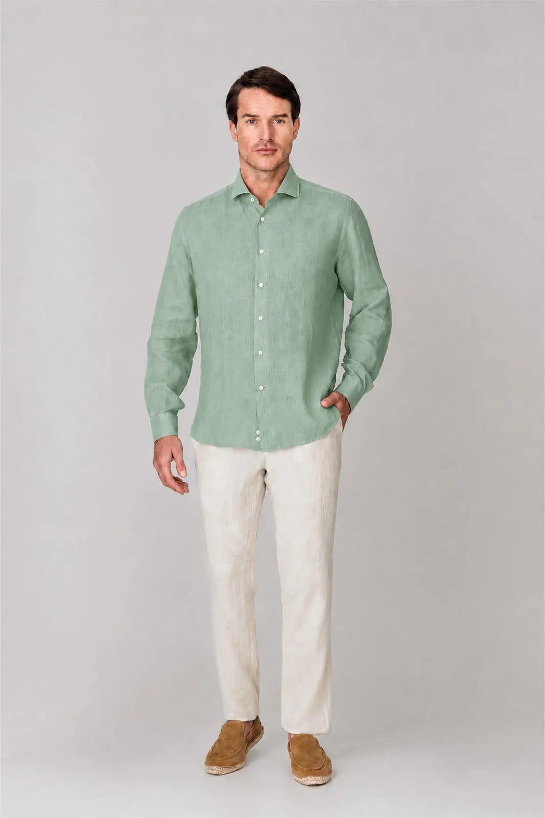 Men's linen shirt ming green