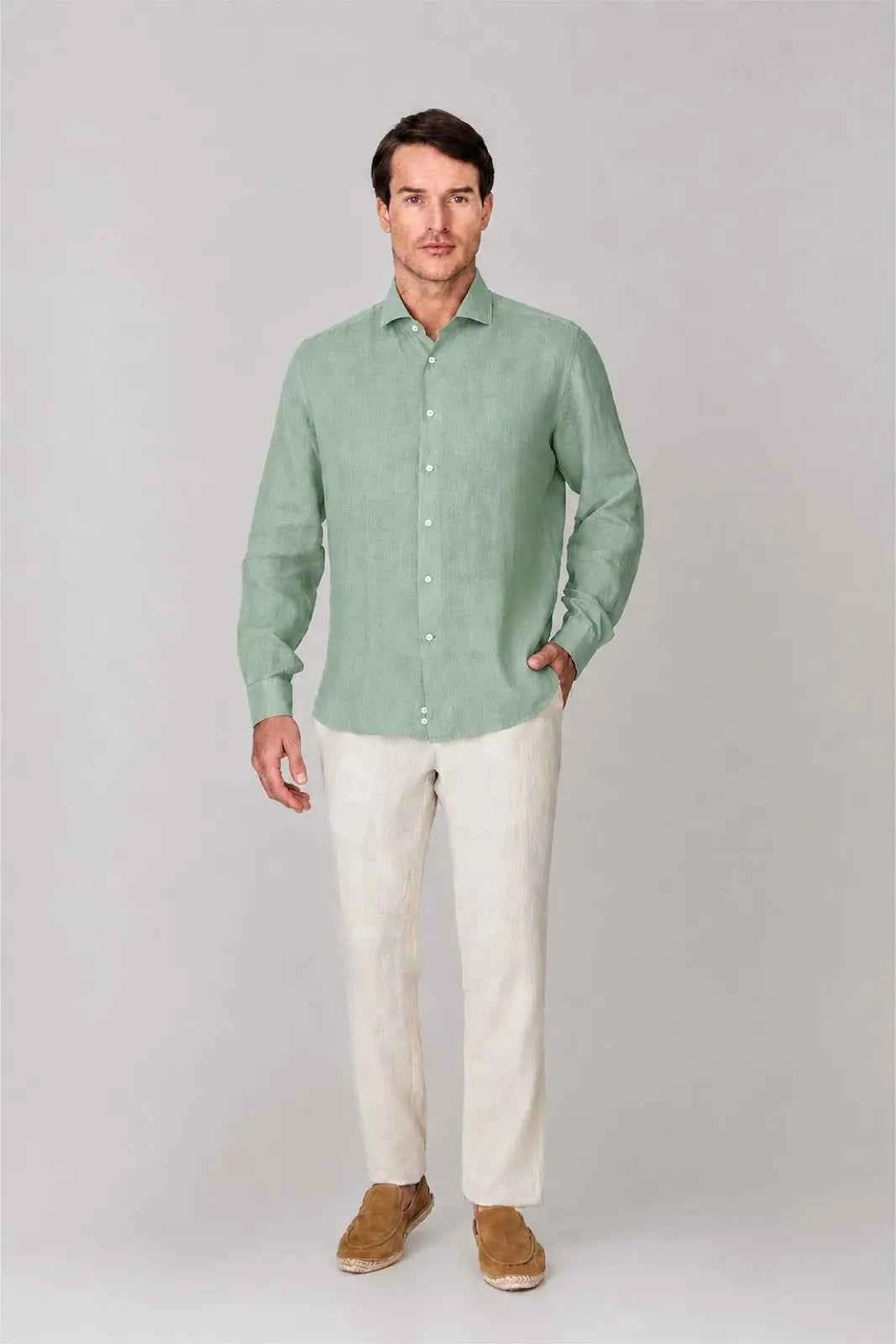 Men's linen shirt ming green