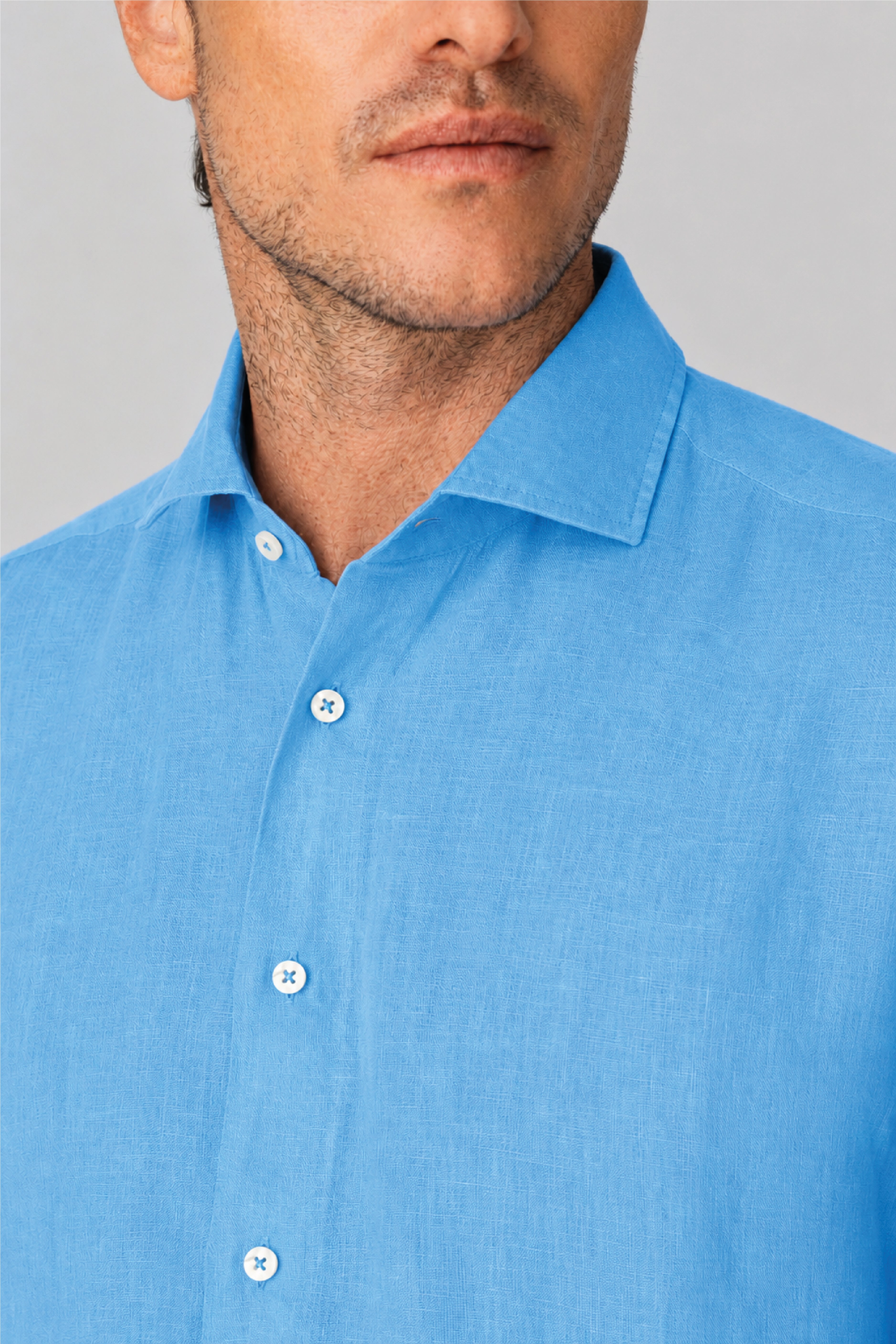 Camisa de lino para hombre azul eléctrico