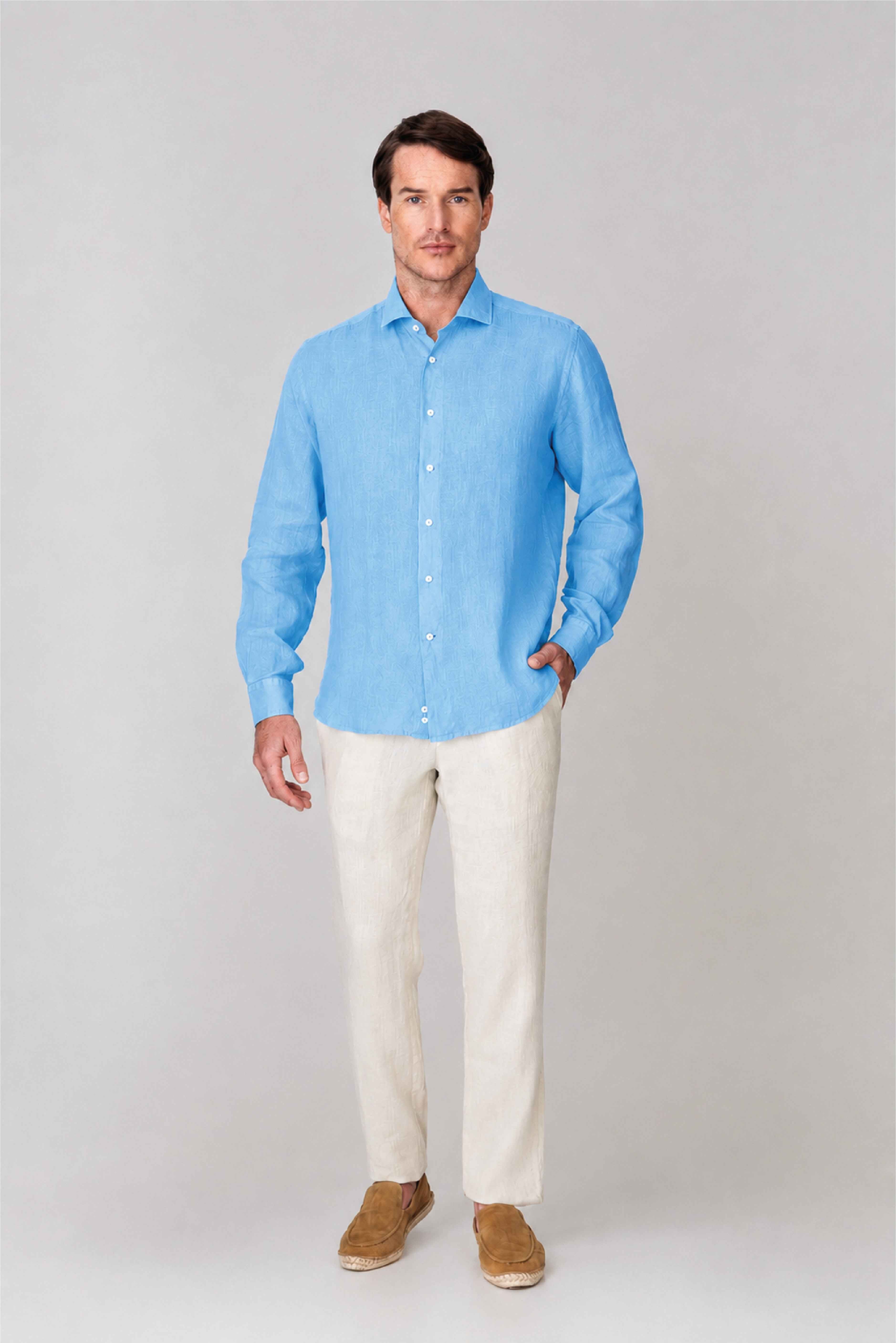 Men's linen shirt aquarius blue