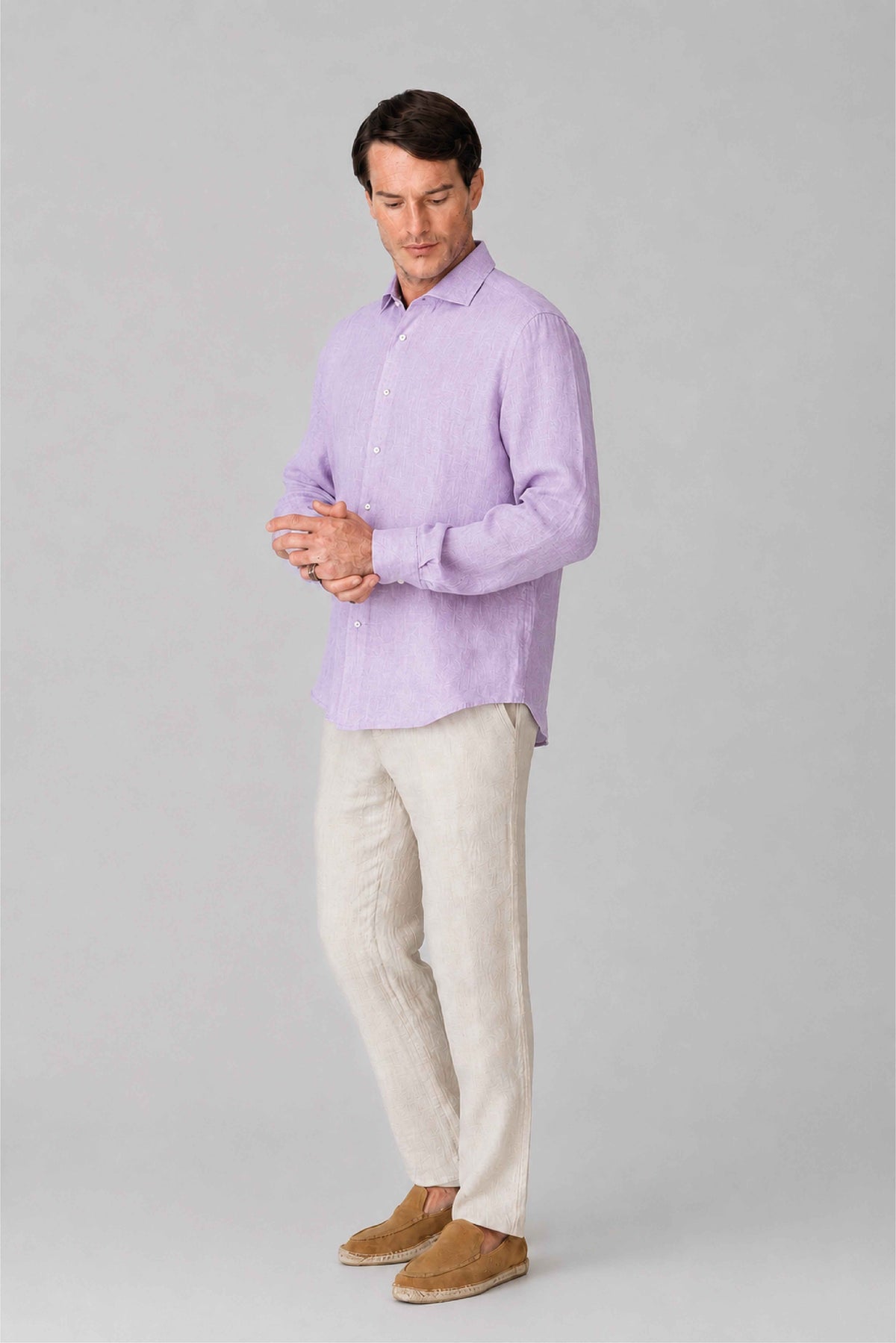 Men's linen shirt lavander fog