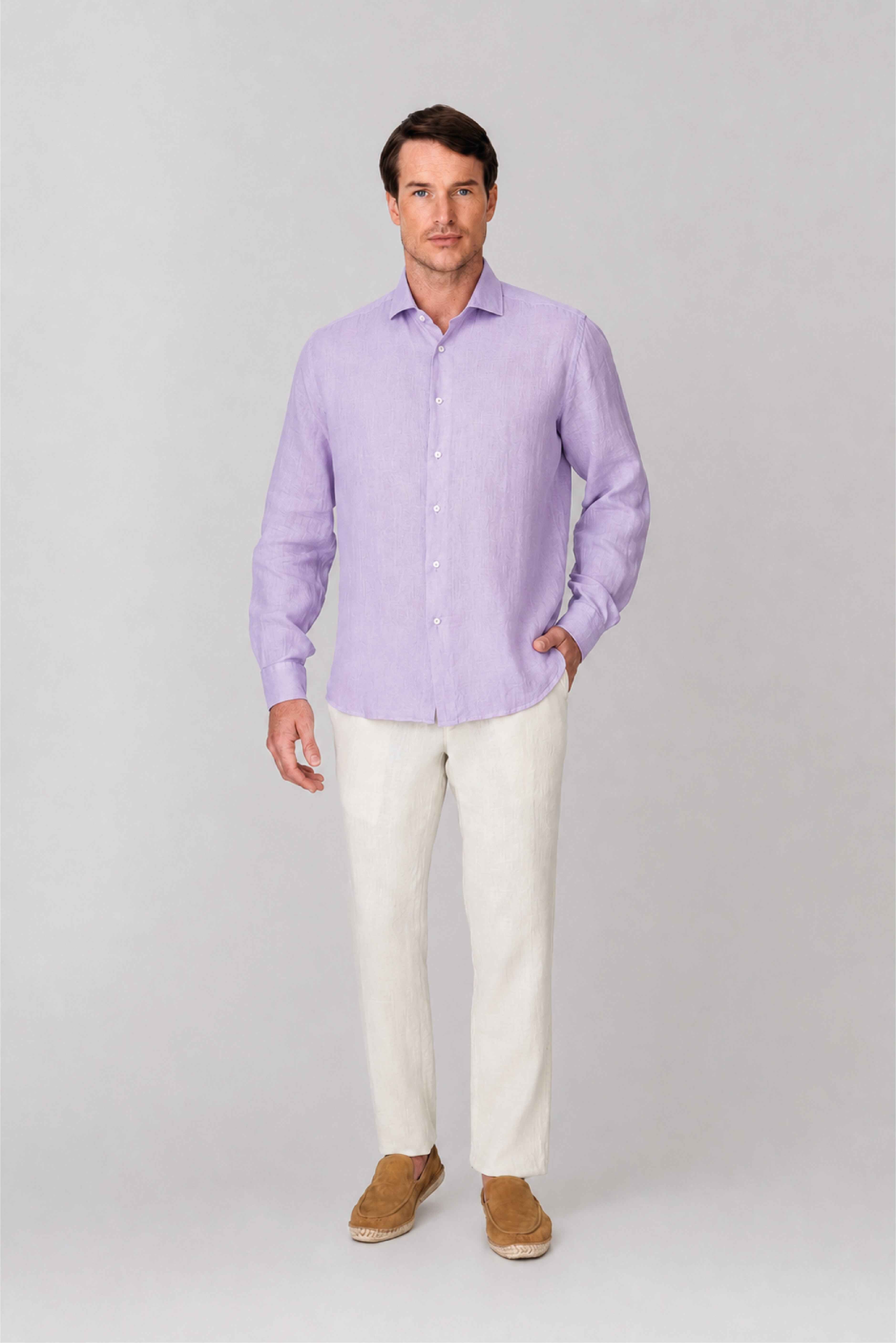 Men's linen shirt lavander fog
