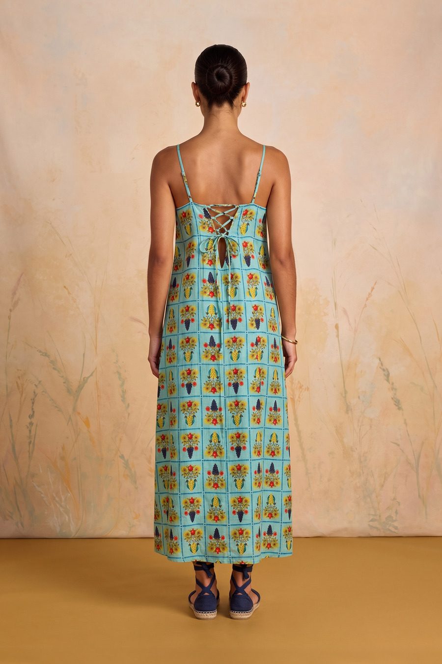 Women's Victus long linen dress green - Espalda