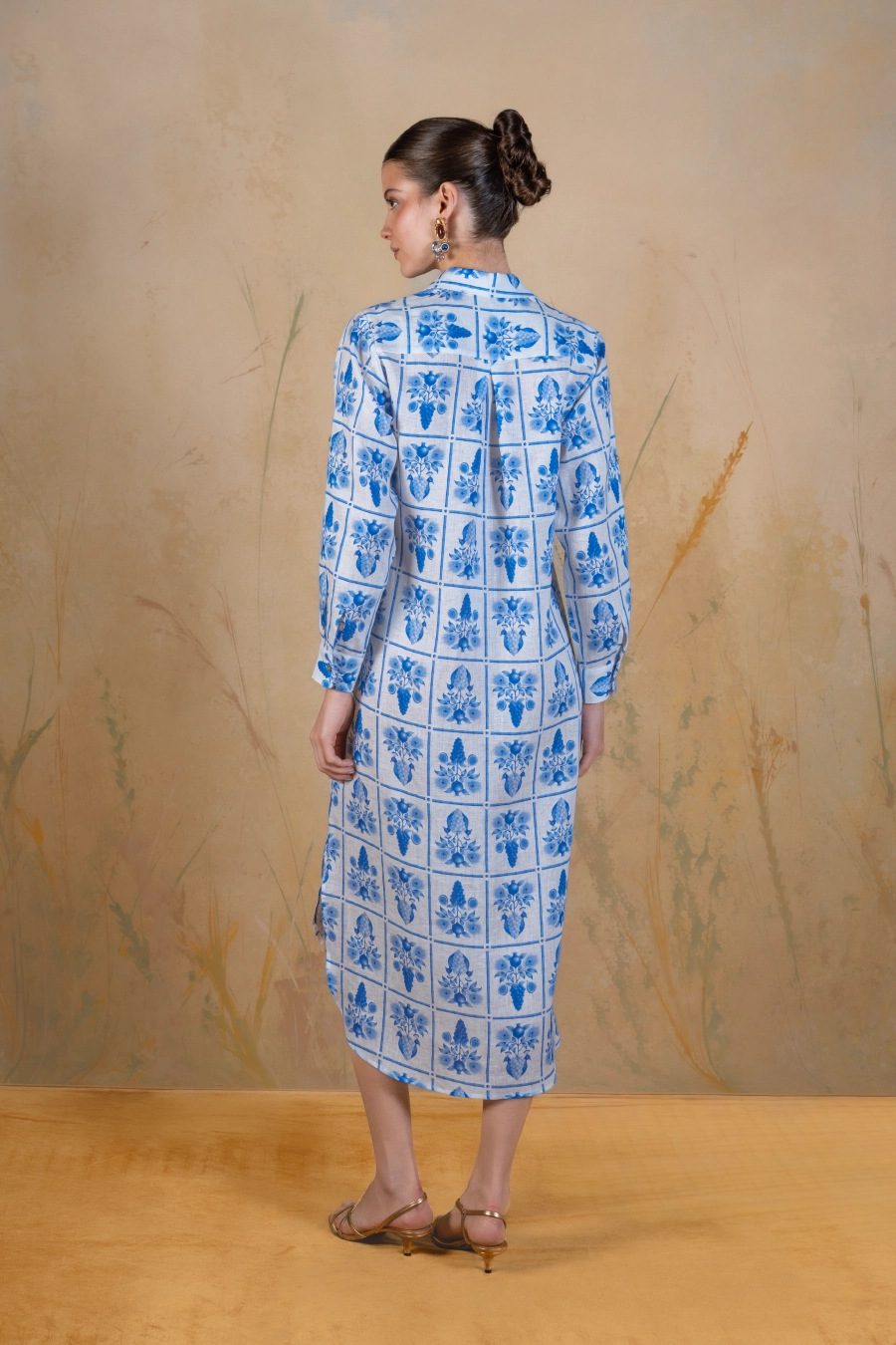 Women's Victus linen shirt dress blue - espalda