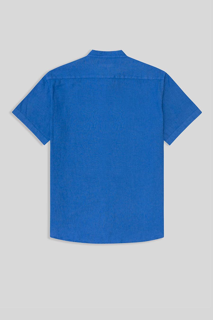 basic linen shirt mao collar blue intense - soloio