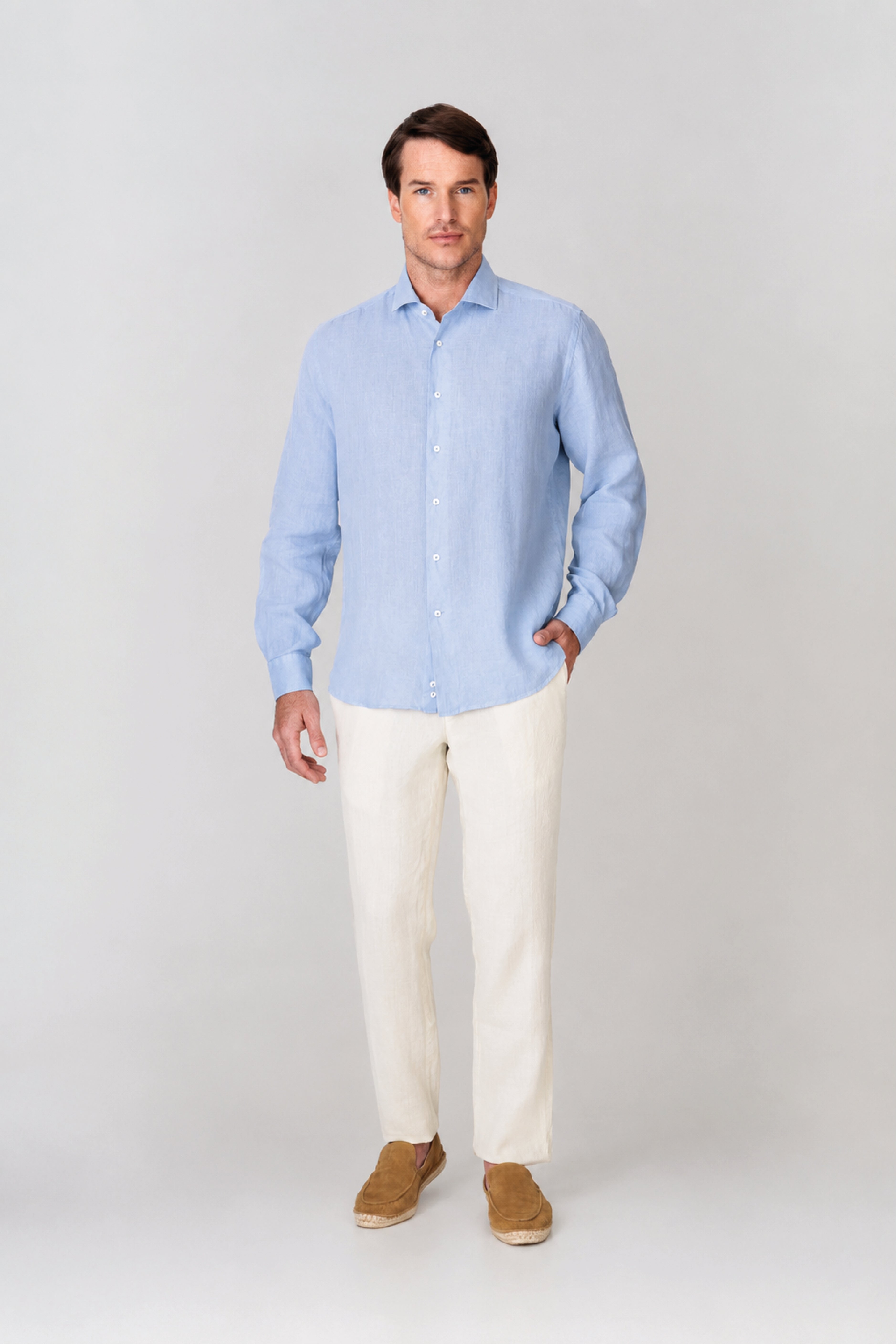 Men's linen shirt skyway blue