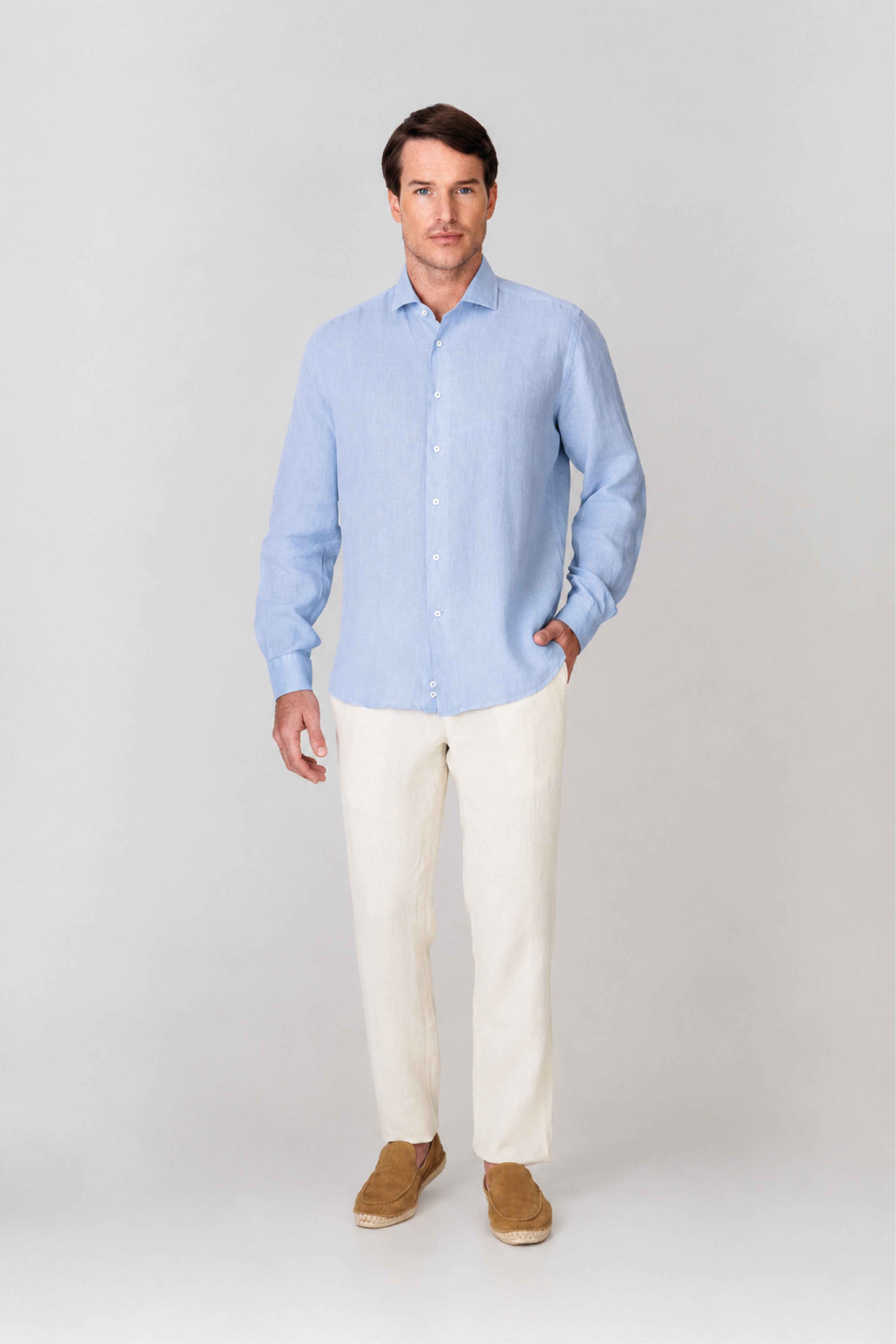 Men's linen shirt skyway blue