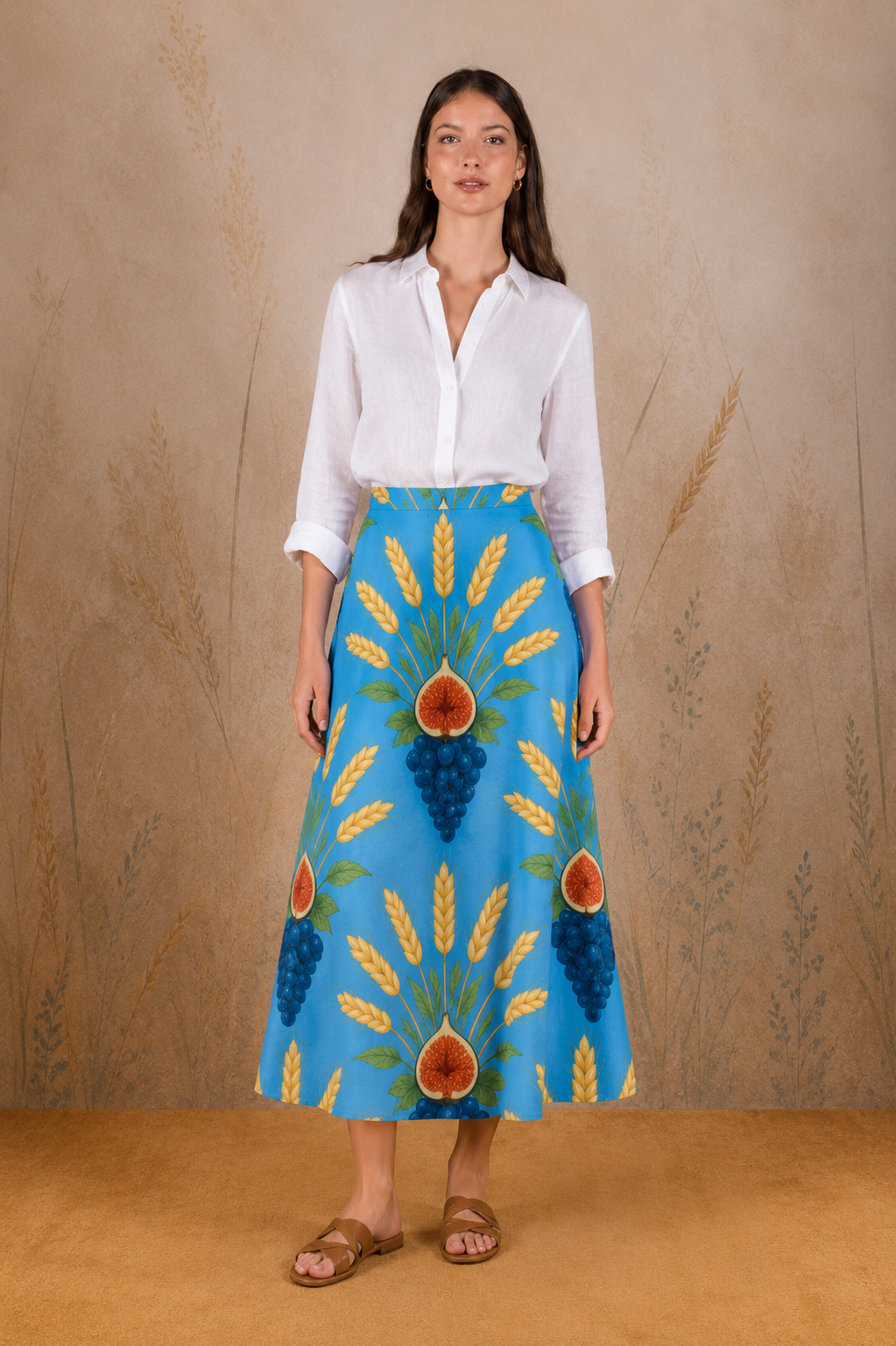 Women's Crecentia long linen skirt blue