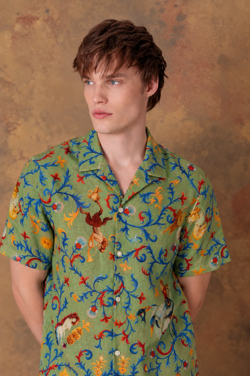 Men's shirt linen bowling delphos green
