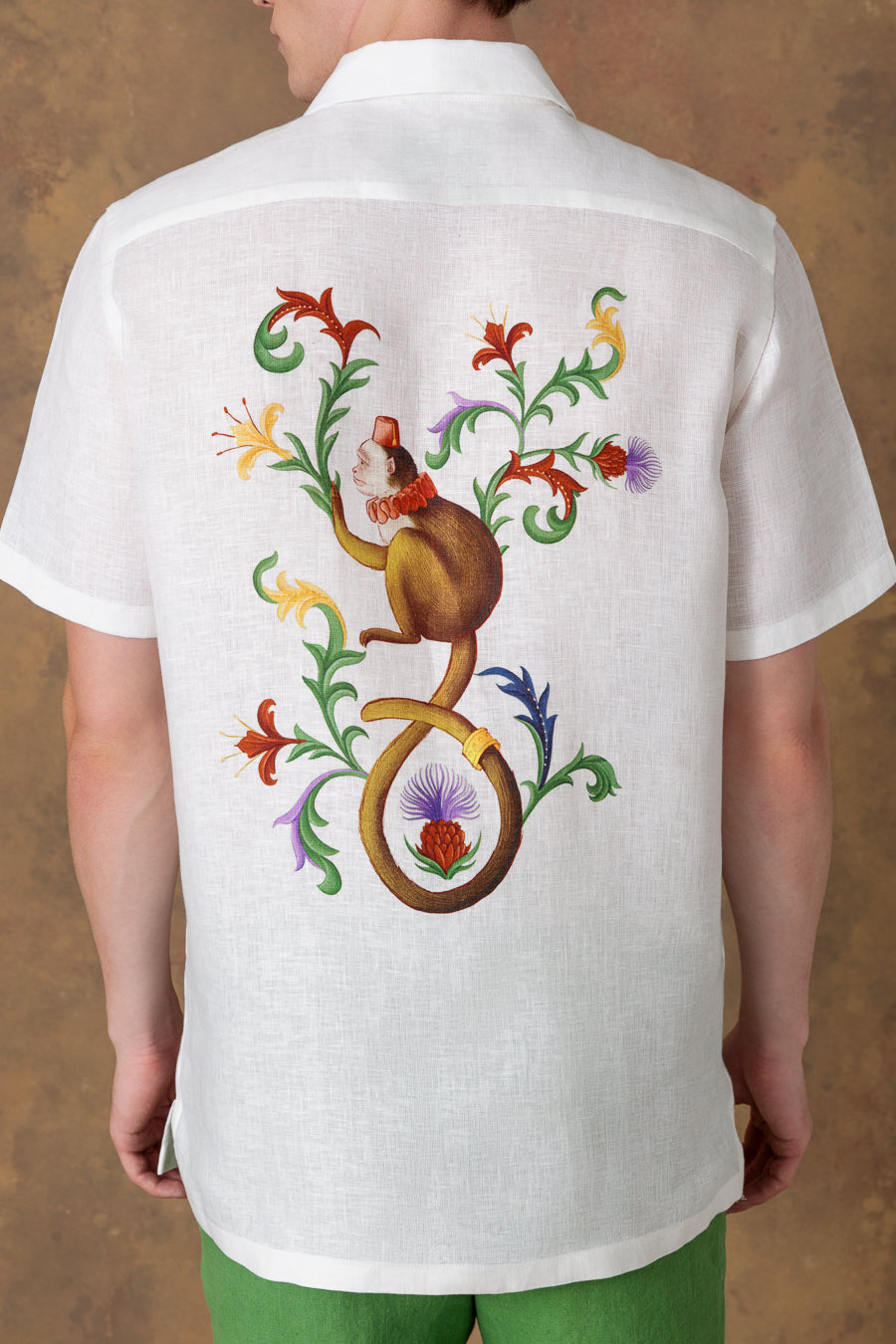 men’s linen shirt bowling satyr white