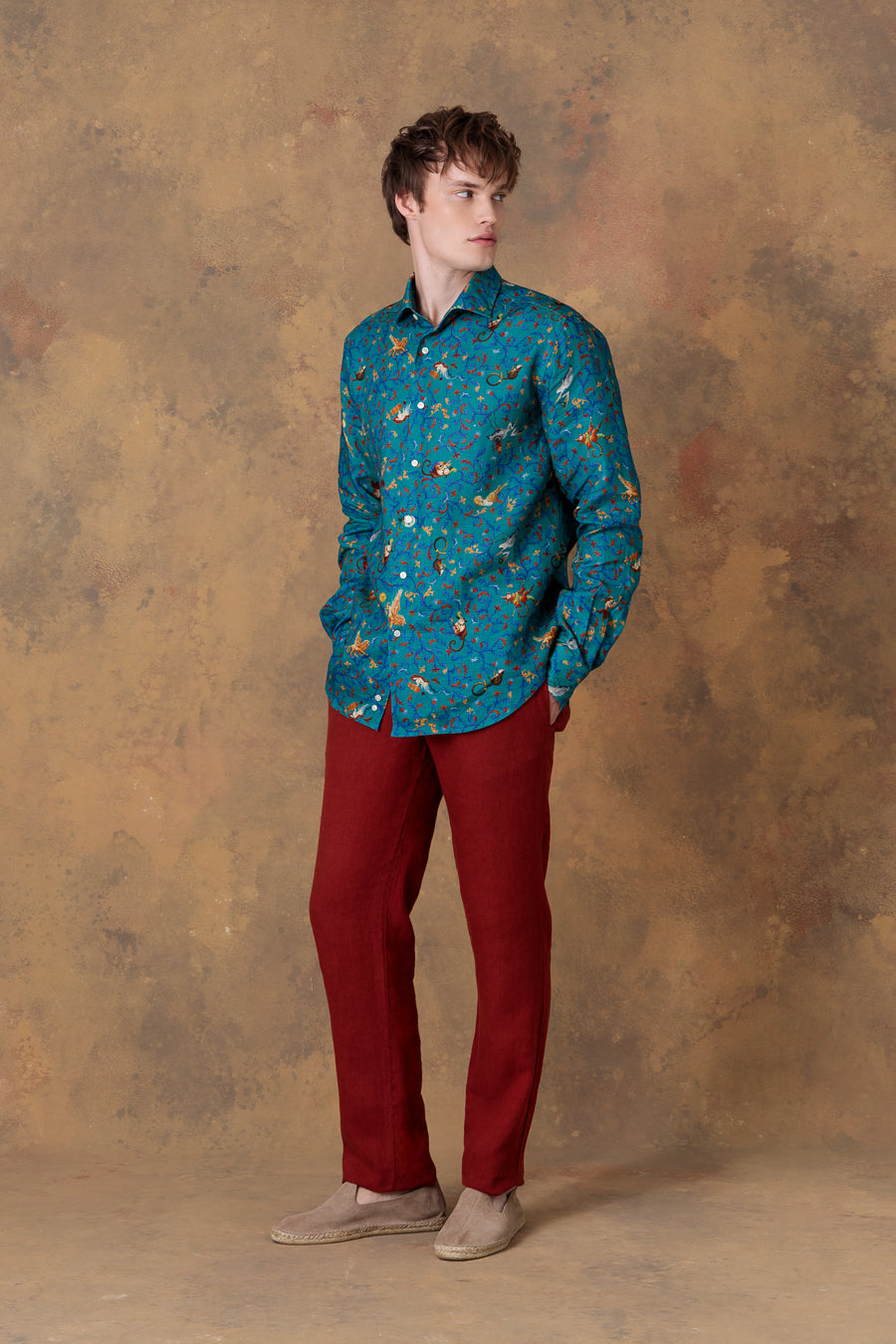 Camisa de lino para hombre delphos petroleo