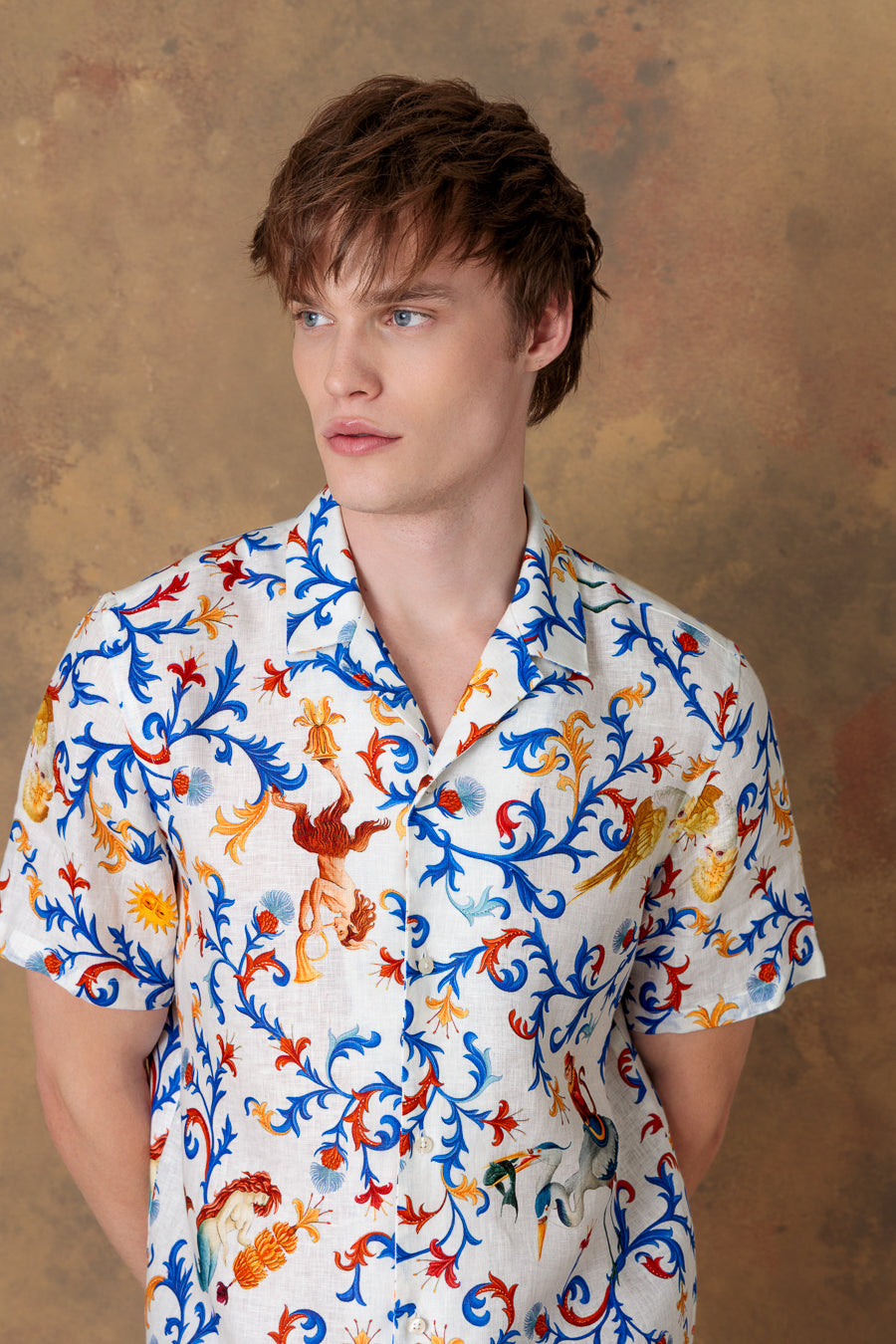 Camisa de lino bowling blanca para hombre chiron