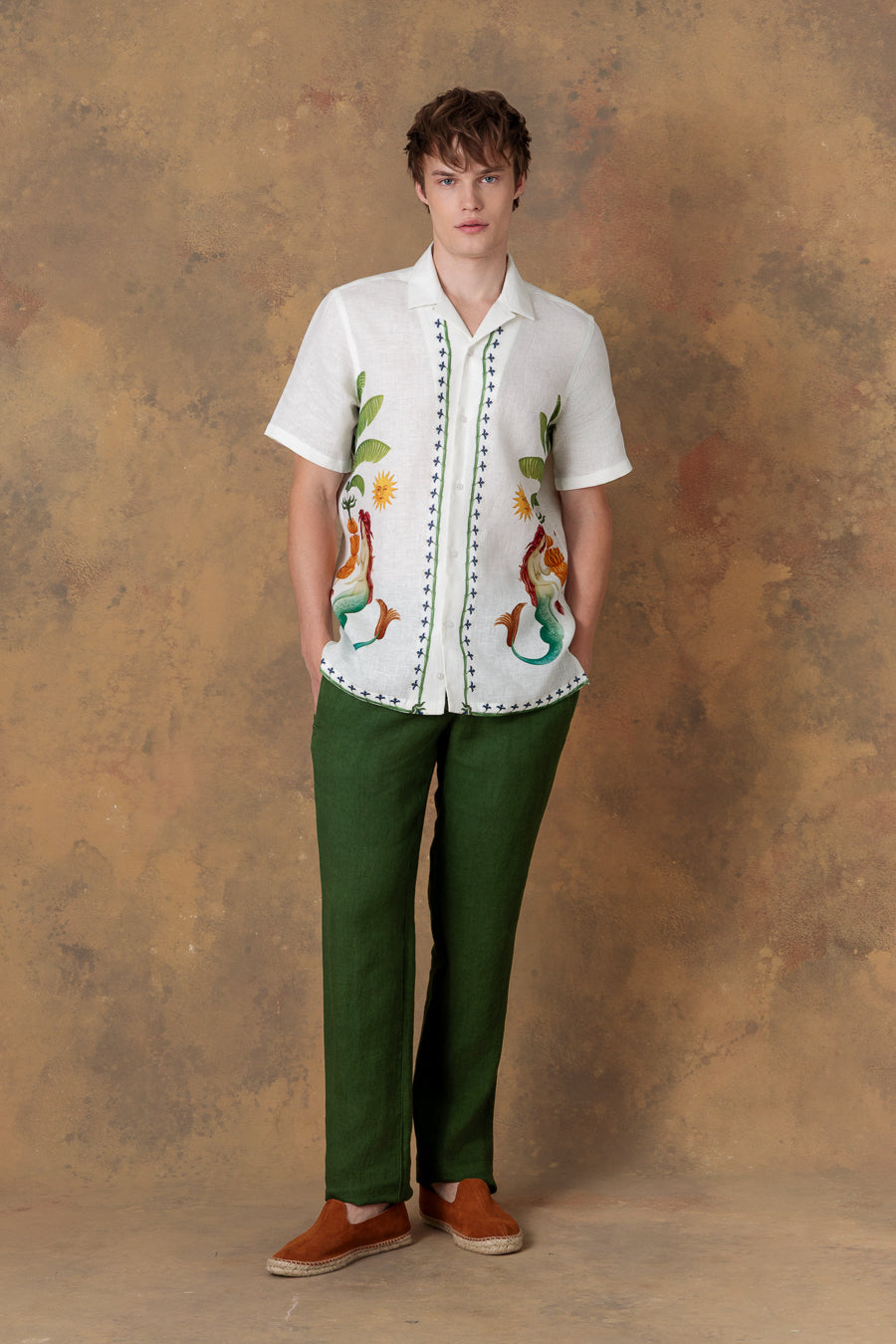 Camisa de lino bowling blanca para hombre satyr