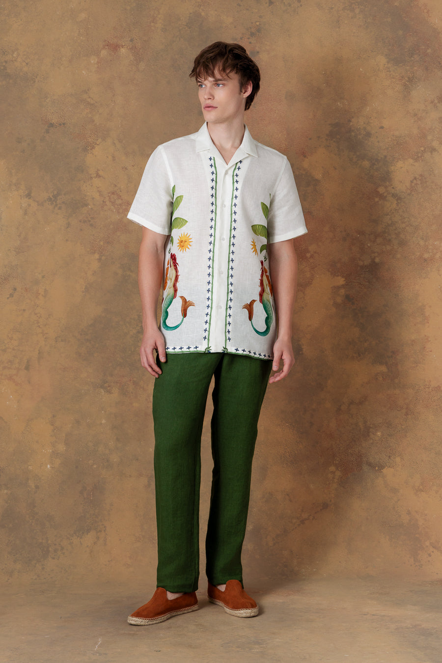 Camisa de lino bowling blanca para hombre satyr