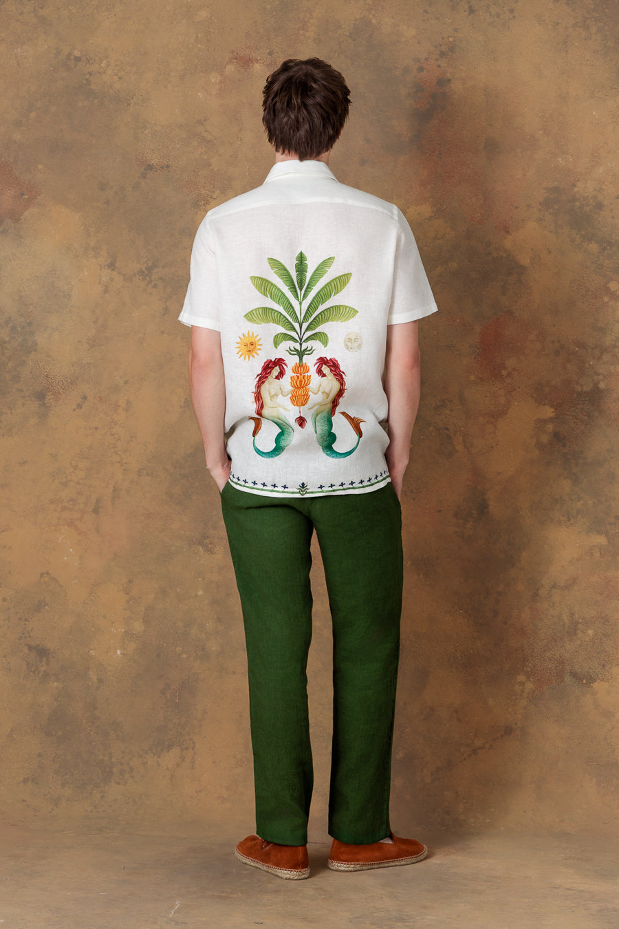 Camisa de lino bowling blanca para hombre satyr