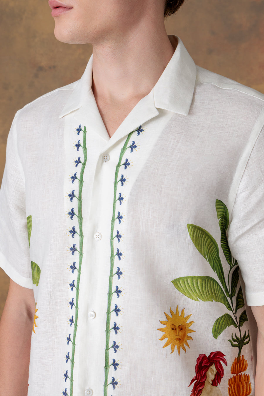 Camisa de lino bowling blanca para hombre satyr