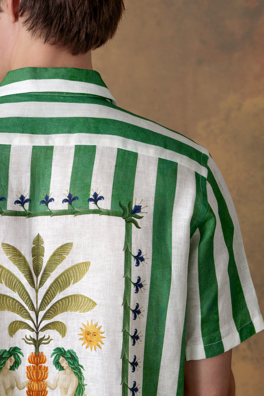 Men's linen shirt bowling spina striped green