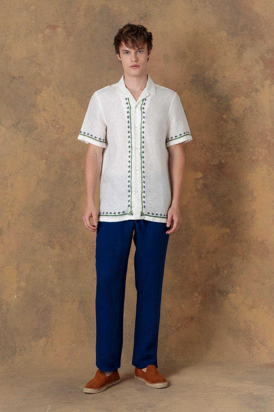 Camisa de lino bowling blanca para hombre acantha