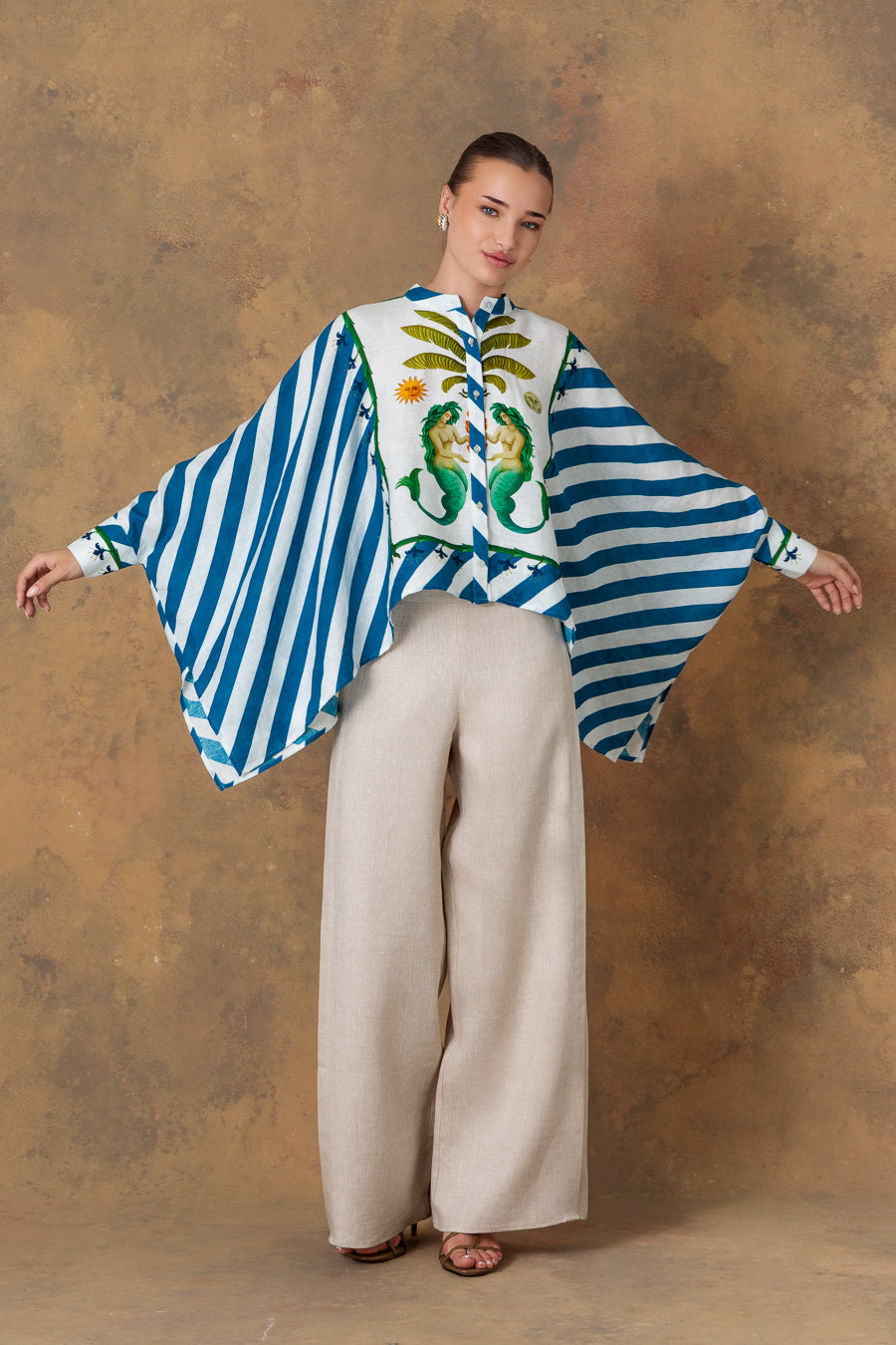 Blusa de lino rayas azules para mujer nerida