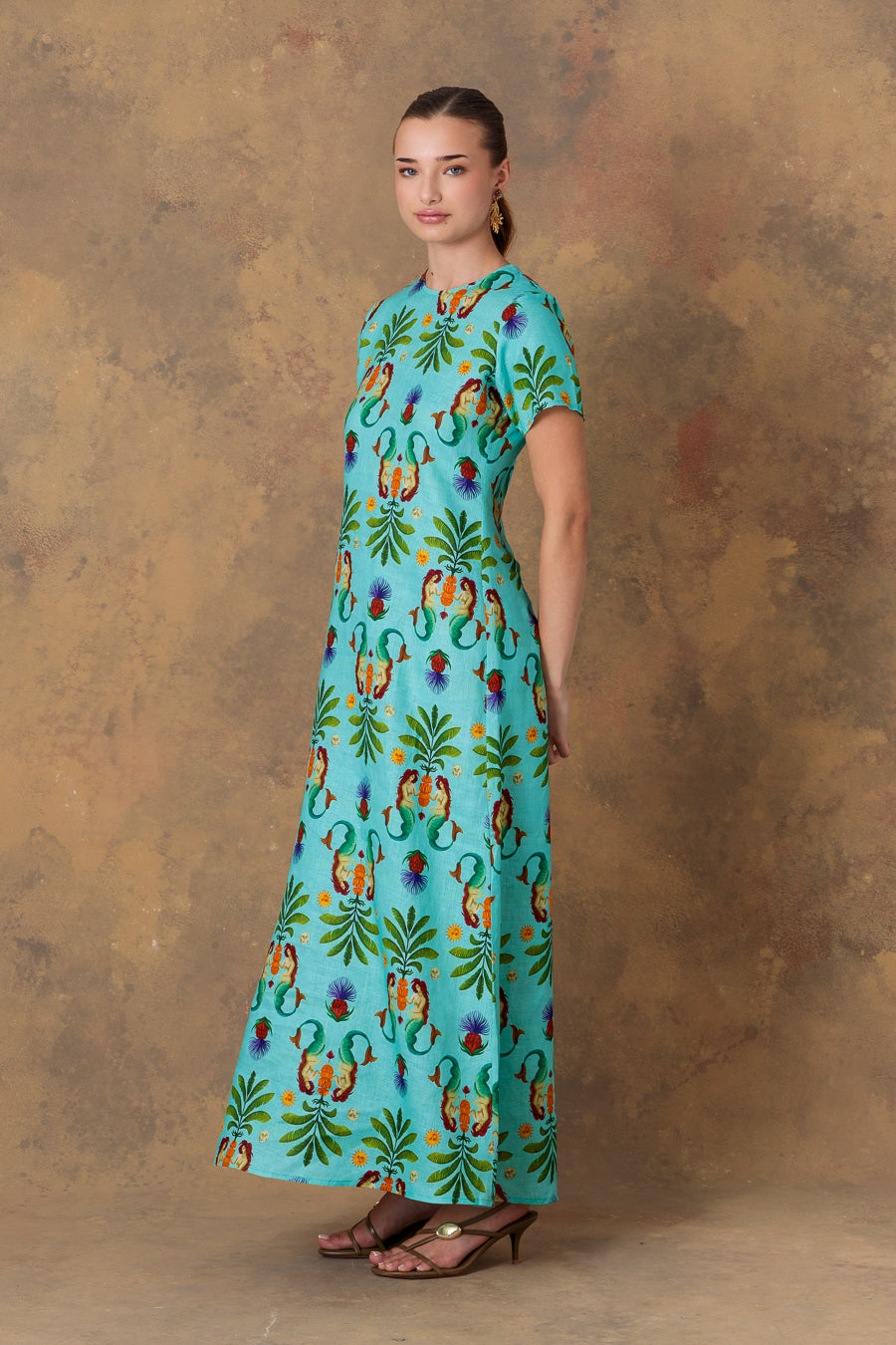 Vestido de lino turquesa para mujer marea