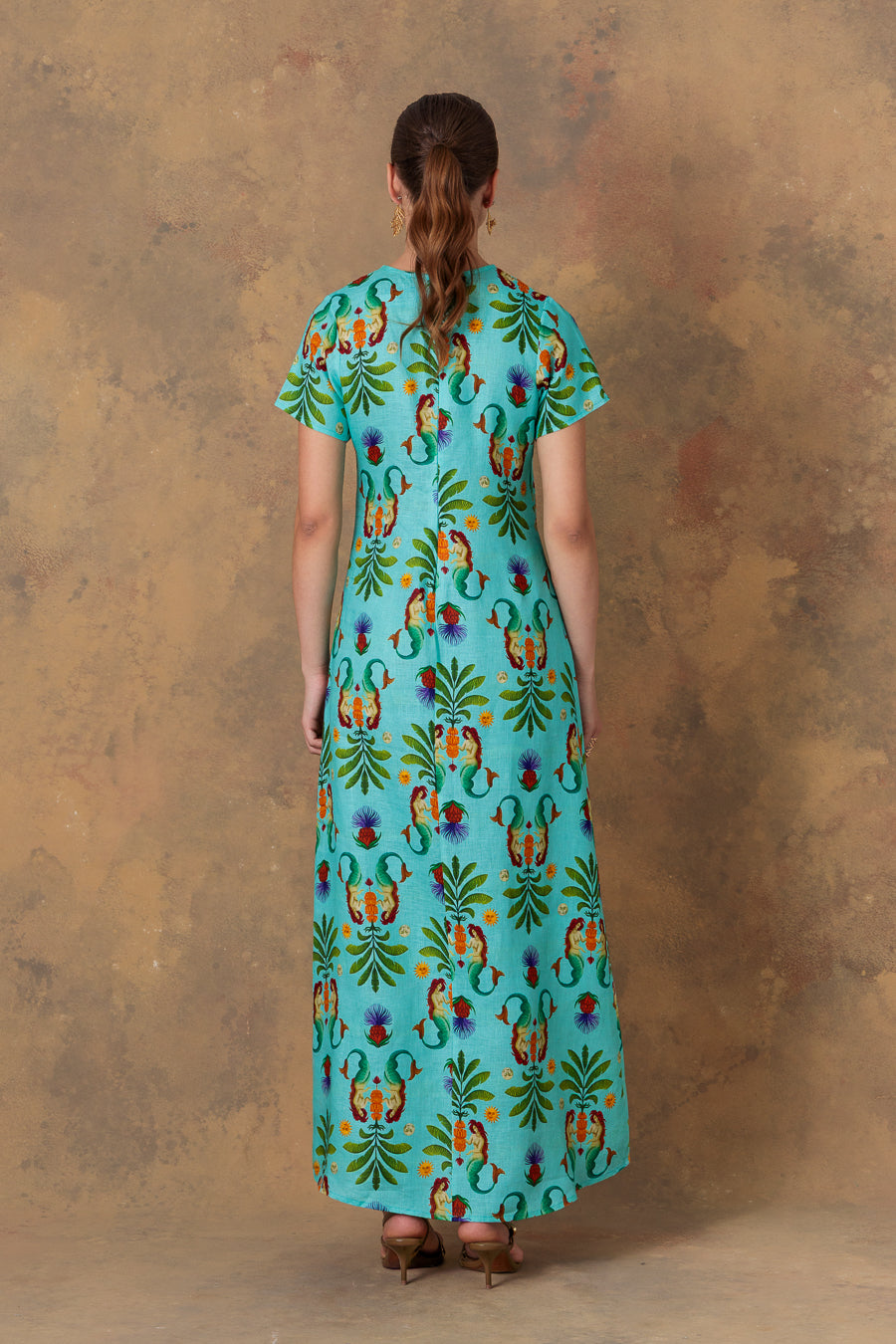 Vestido de lino turquesa para mujer marea