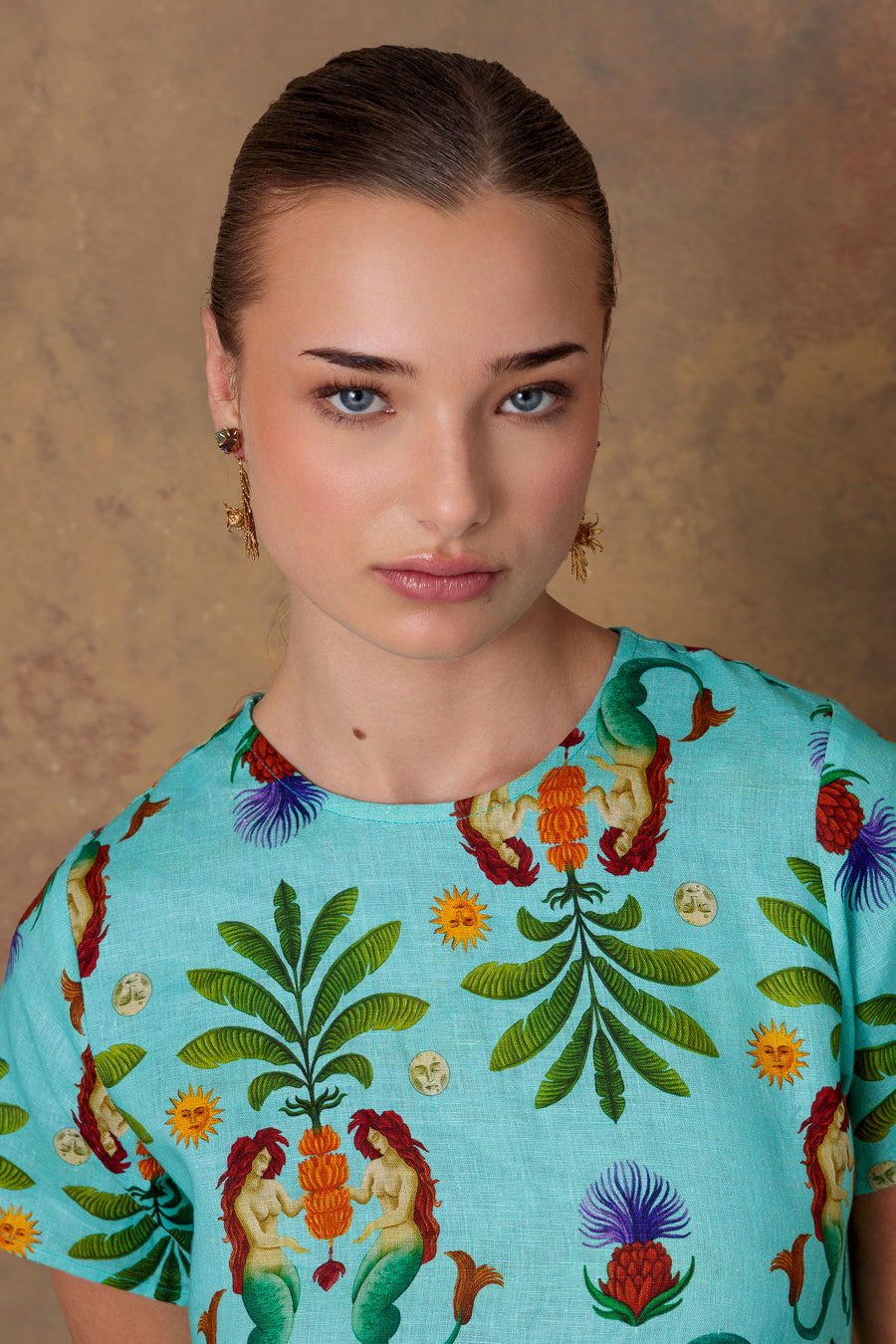 Vestido de lino turquesa para mujer marea